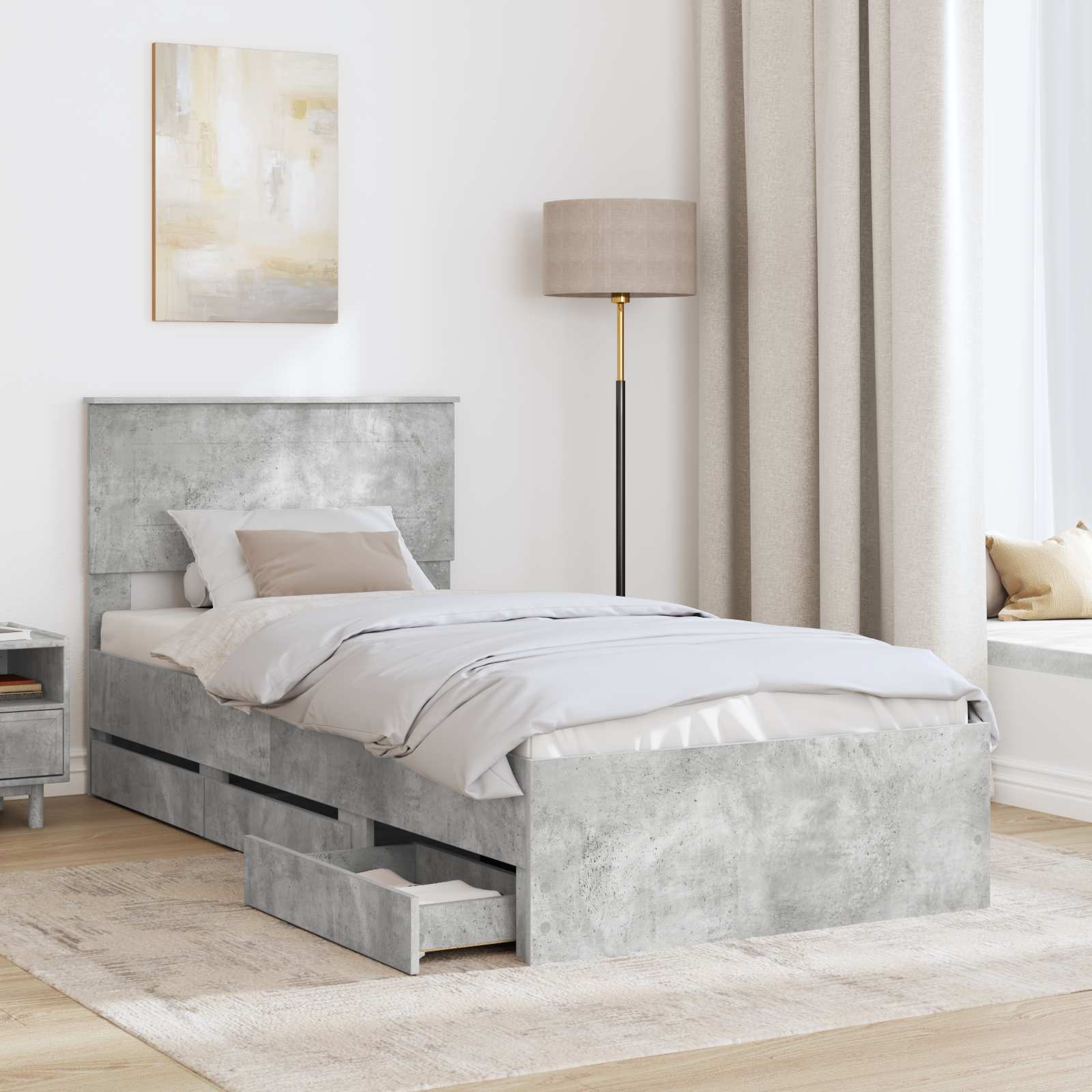 vidaXL Ramka łóżka Betonowy szary 75 x 190 cm Drewno inżynieryjne