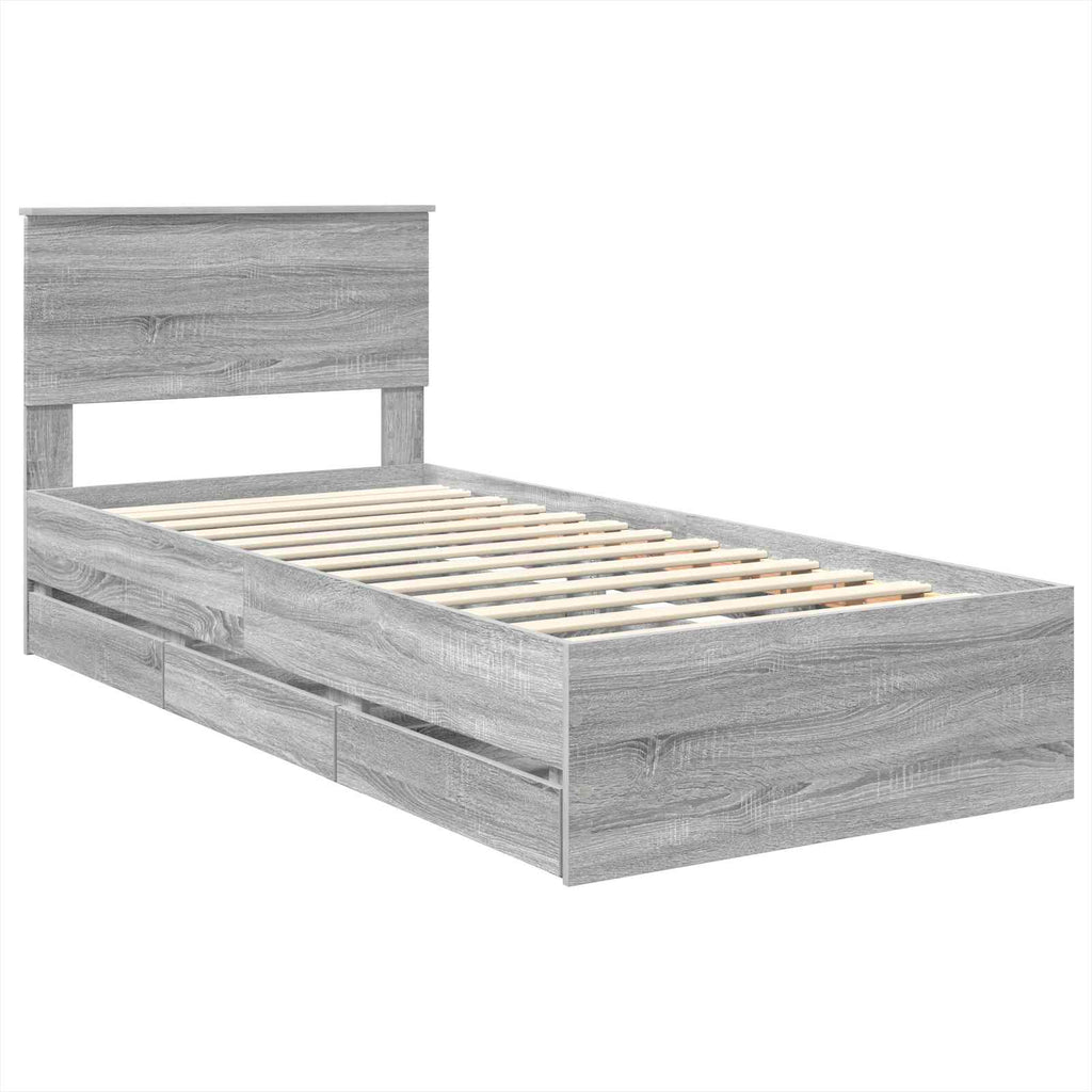 vidaXL Ramka łóżka Szary Sonoma 75 x 190 cm Drewno inżynieryjne