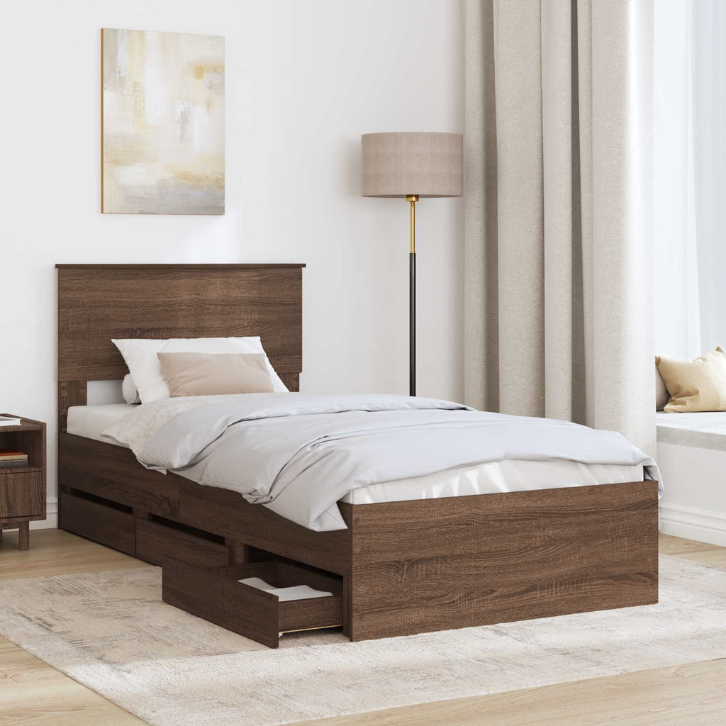 vidaXL Ramka łóżka Brązowy dąb 75 x 190 cm Drewno inżynieryjne