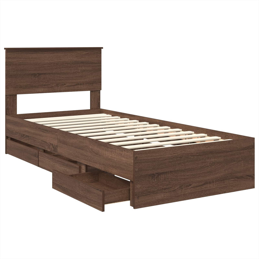 vidaXL Ramka łóżka Brązowy dąb 75 x 190 cm Drewno inżynieryjne