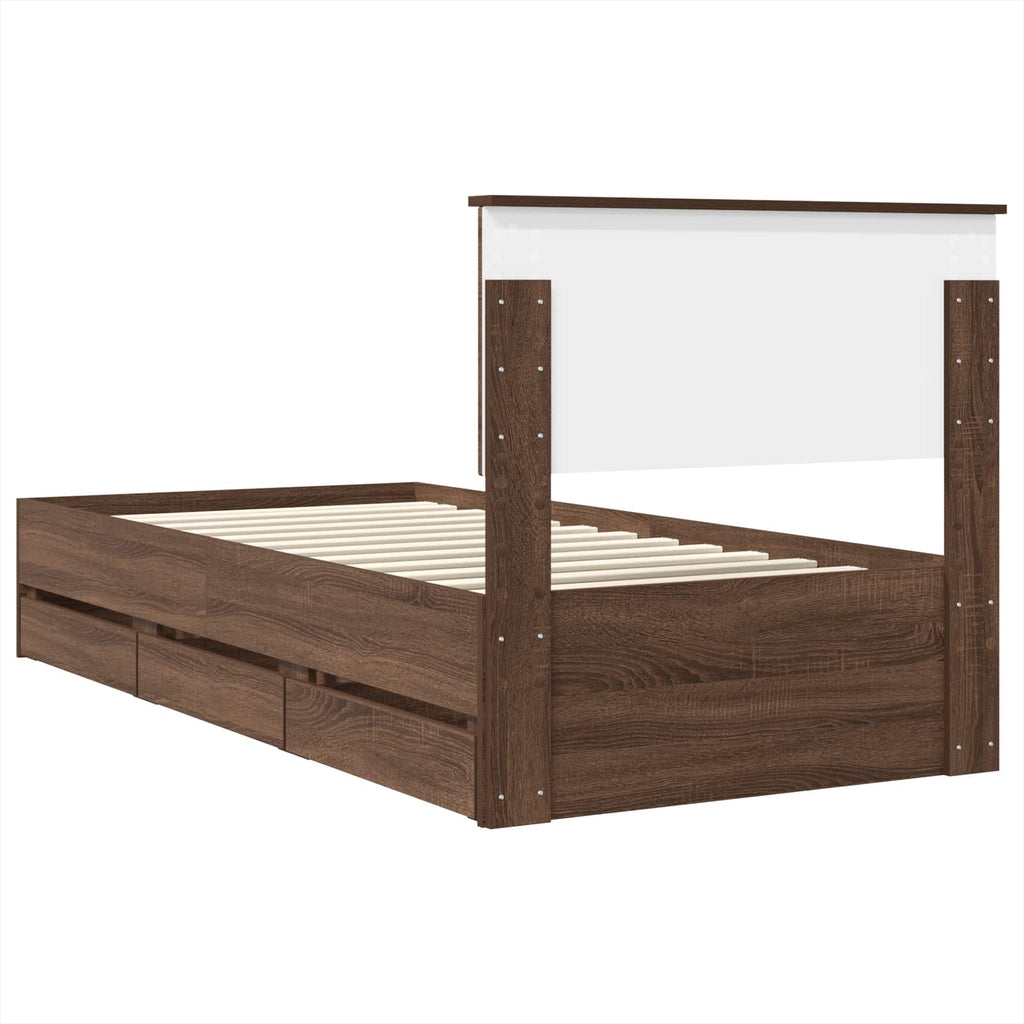 vidaXL Ramka łóżka Brązowy dąb 75 x 190 cm Drewno inżynieryjne