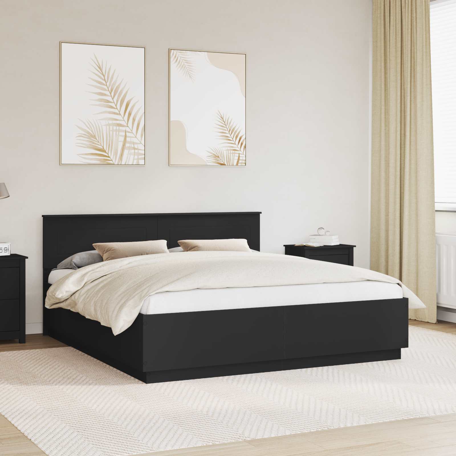 vidaXL Ramka łóżka Czarny 200 x 200 cm Materiał drewnopochodny