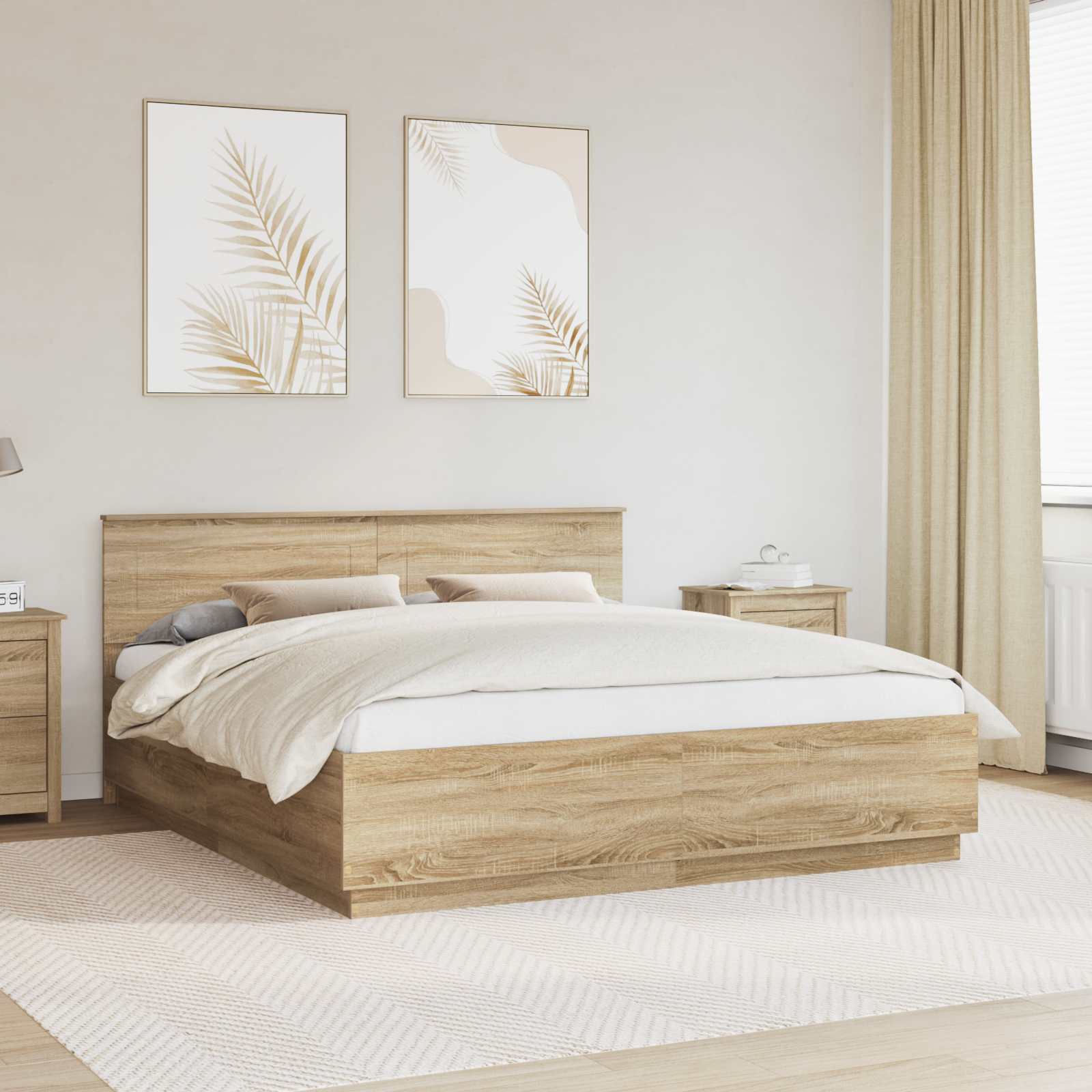 vidaXL Ramka łóżka Dąb Sonoma 200 x 200 cm Materiał drewnopochodny