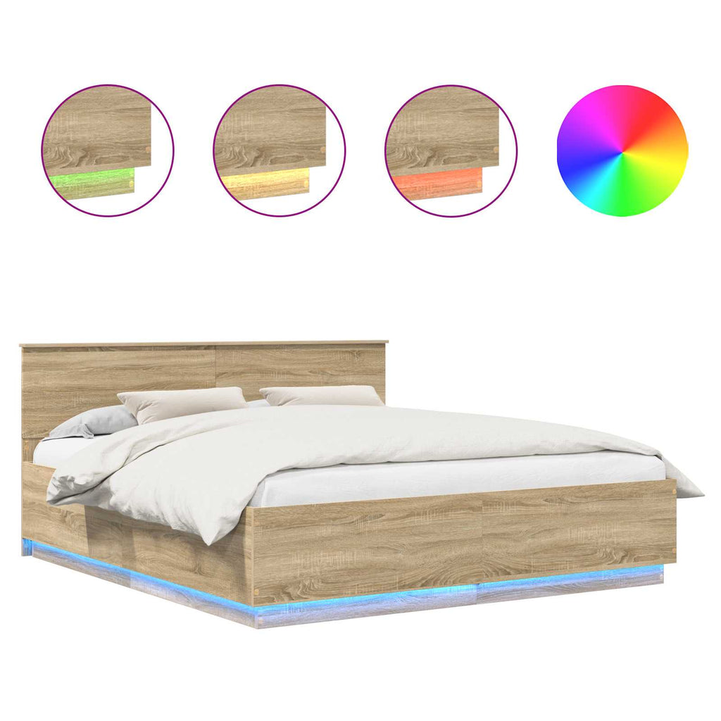 vidaXL Ramka łóżka Dąb Sonoma 200 x 200 cm Materiał drewnopochodny