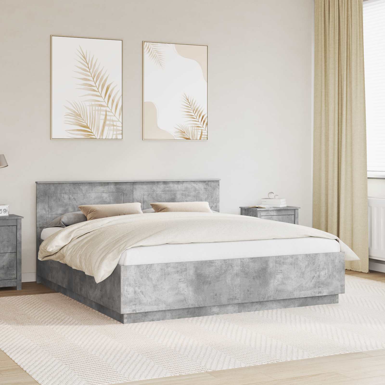 vidaXL Ramka łóżka Betonowy szary 200 x 200 cm Materiał drewnopochodny