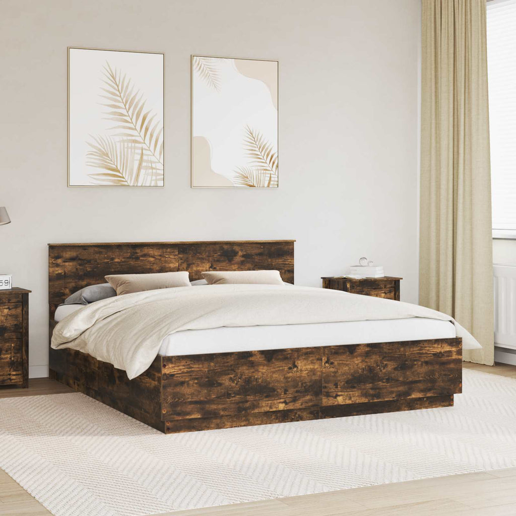 vidaXL Ramka łóżka Dąb wędzony 200 x 200 cm Materiał drewnopochodny
