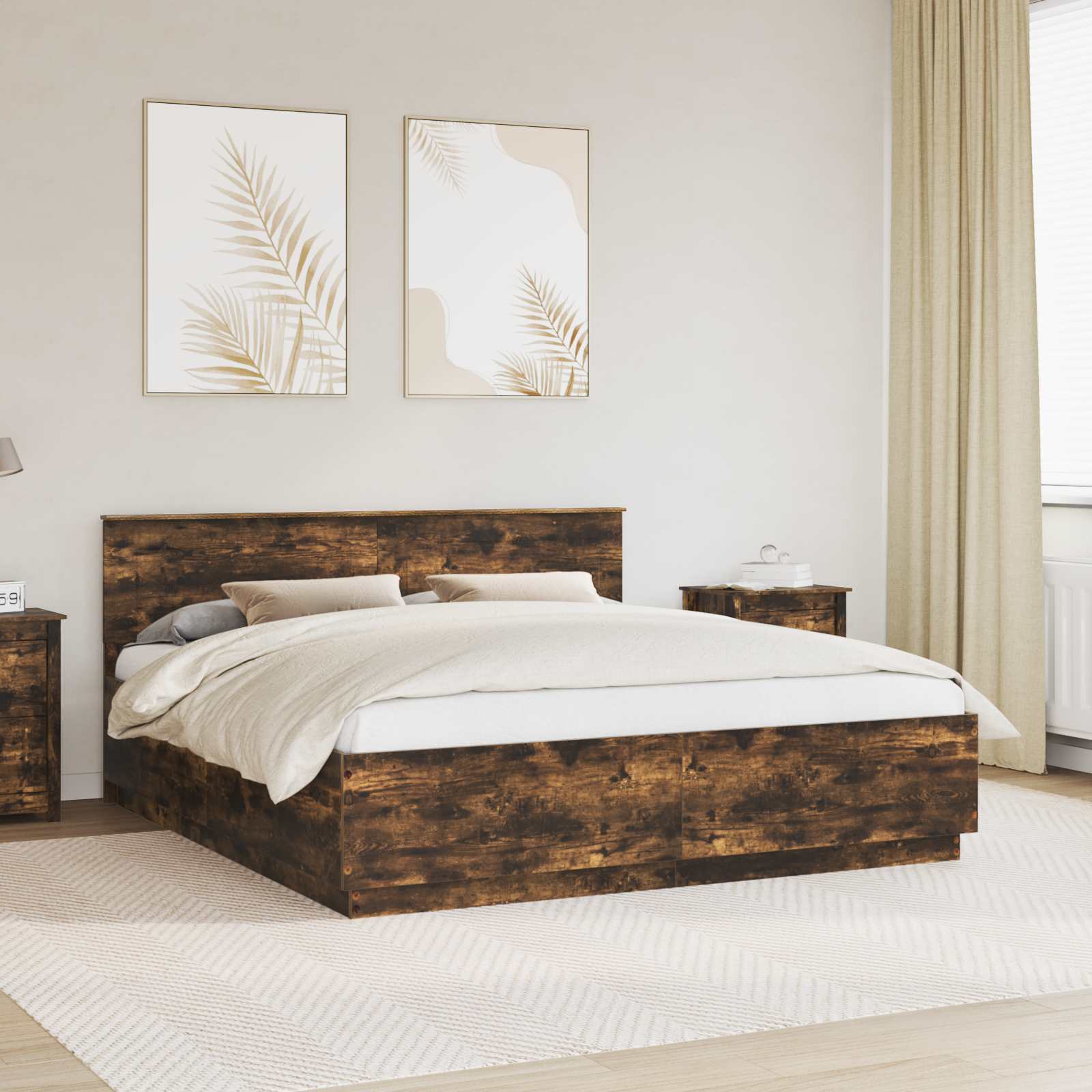 vidaXL Ramka łóżka Dąb wędzony 200 x 200 cm Materiał drewnopochodny