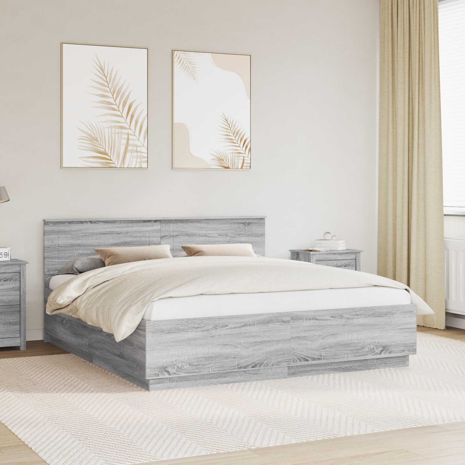 vidaXL Ramka łóżka Szary Sonoma 200 x 200 cm Materiał drewnopochodny