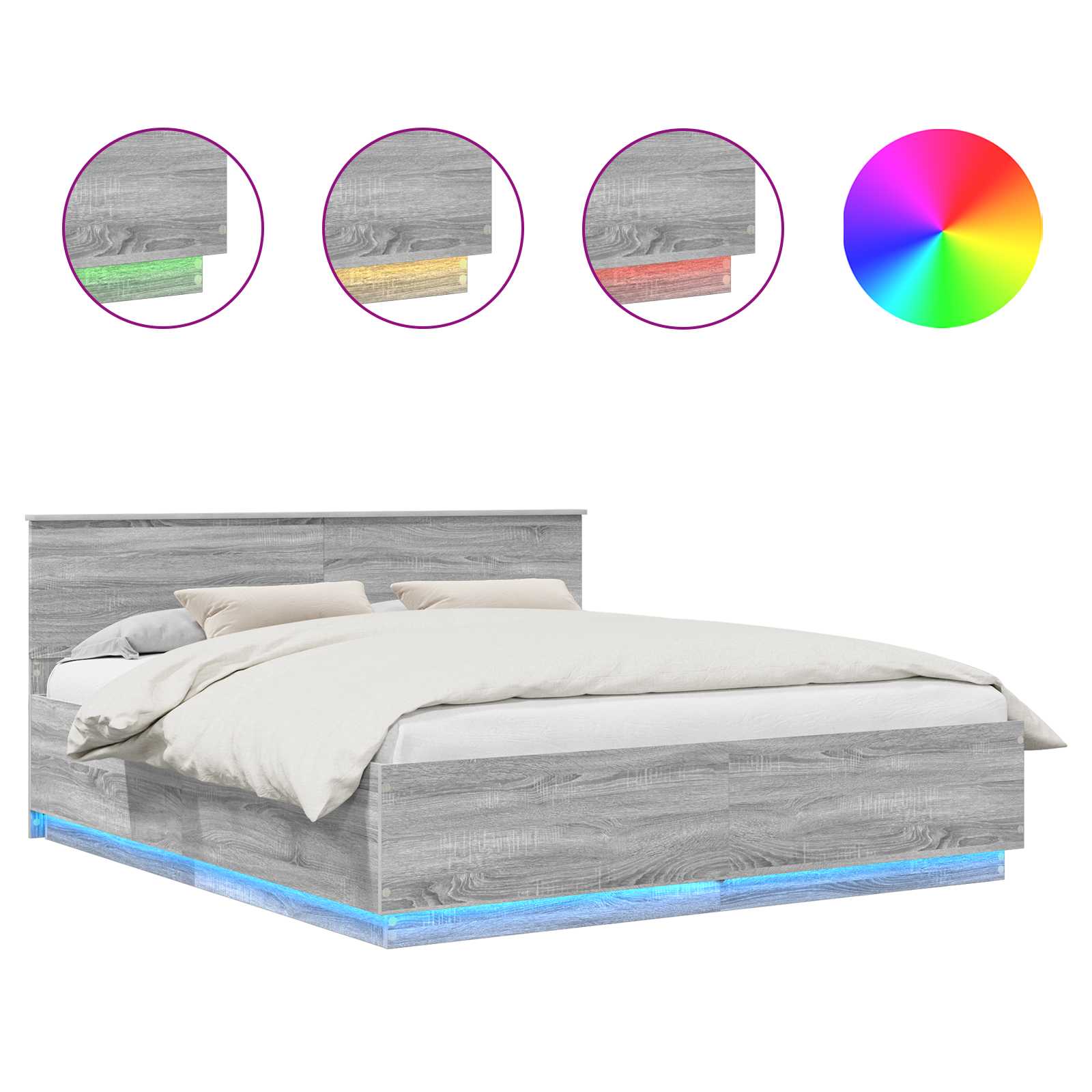 vidaXL Ramka łóżka Szary Sonoma 200 x 200 cm Materiał drewnopochodny