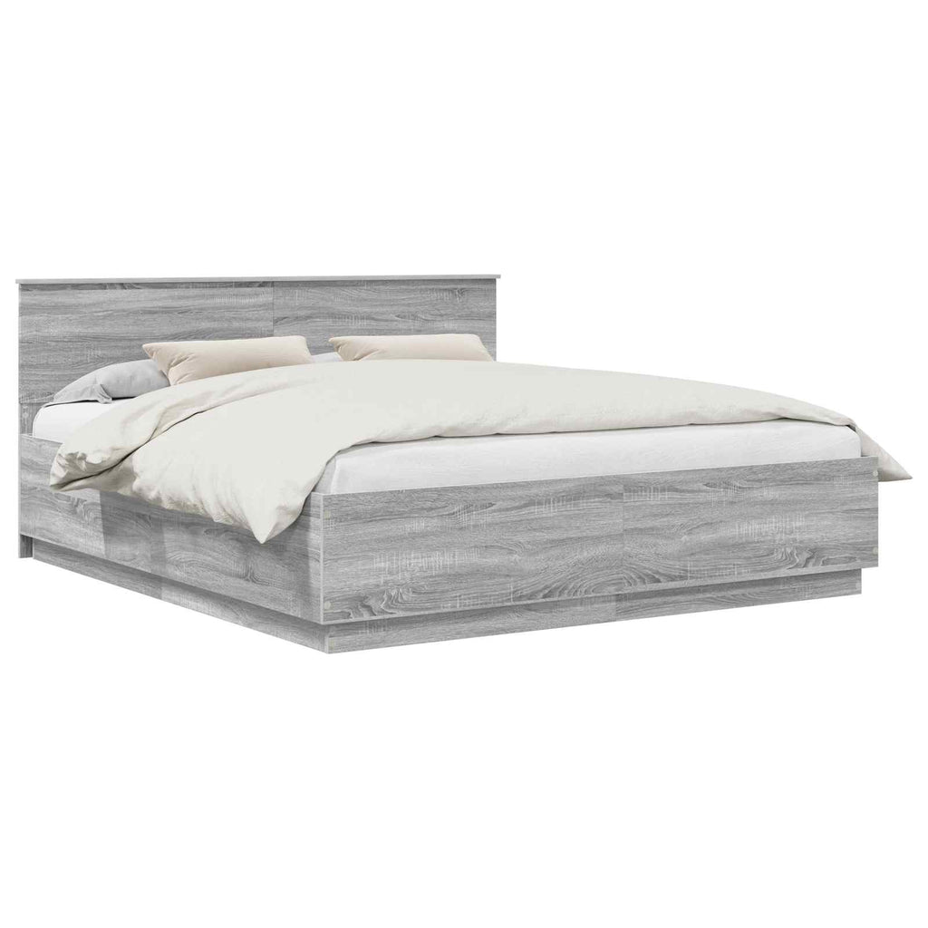 vidaXL Ramka łóżka Szary Sonoma 200 x 200 cm Materiał drewnopochodny