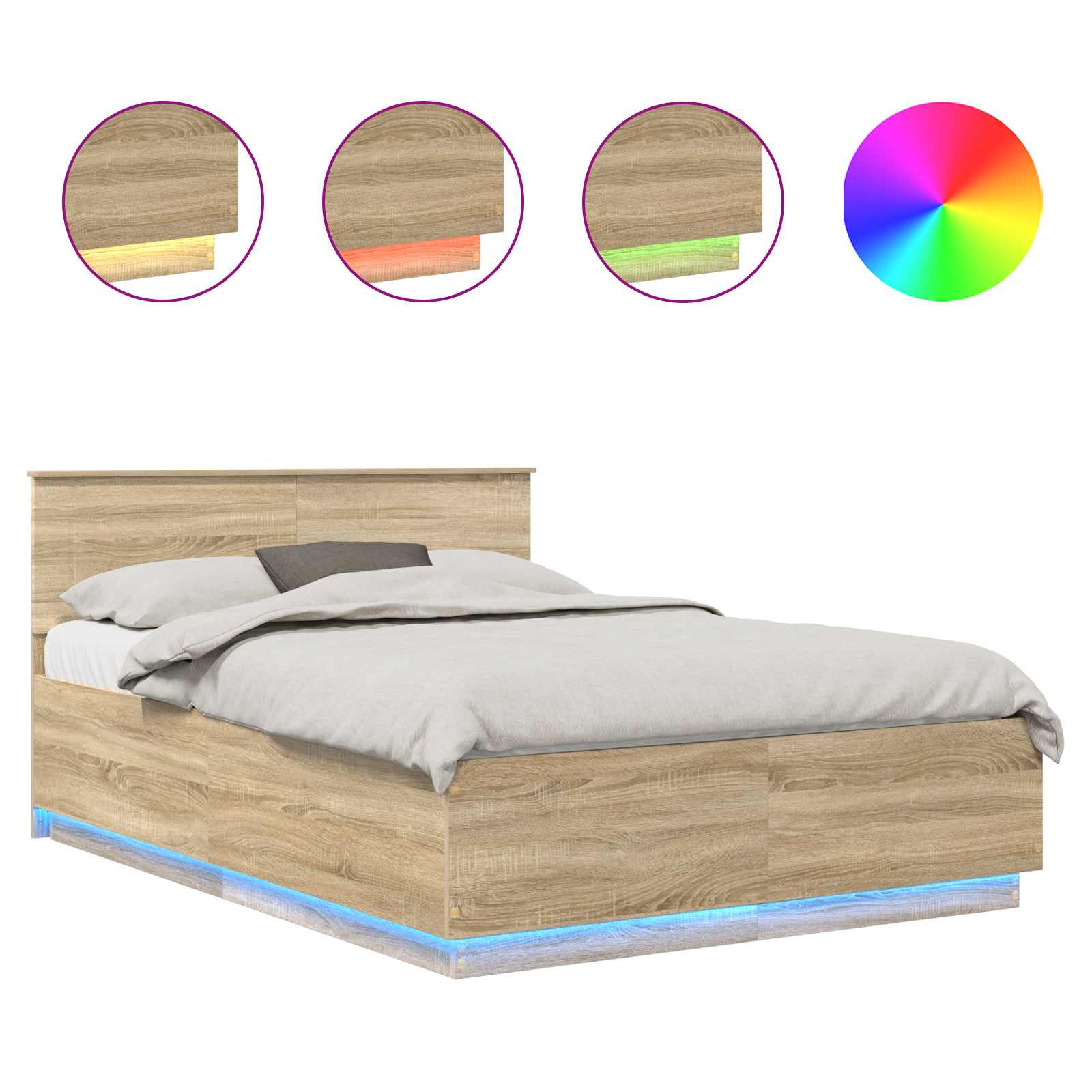 vidaXL Ramka łóżka Dąb Sonoma 140 x 190 cm Materiał drewnopochodny