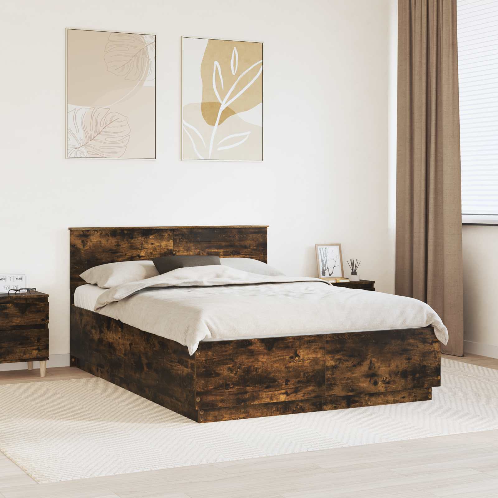 vidaXL Ramka łóżka Dąb wędzony 140 x 200 cm Materiał drewnopochodny