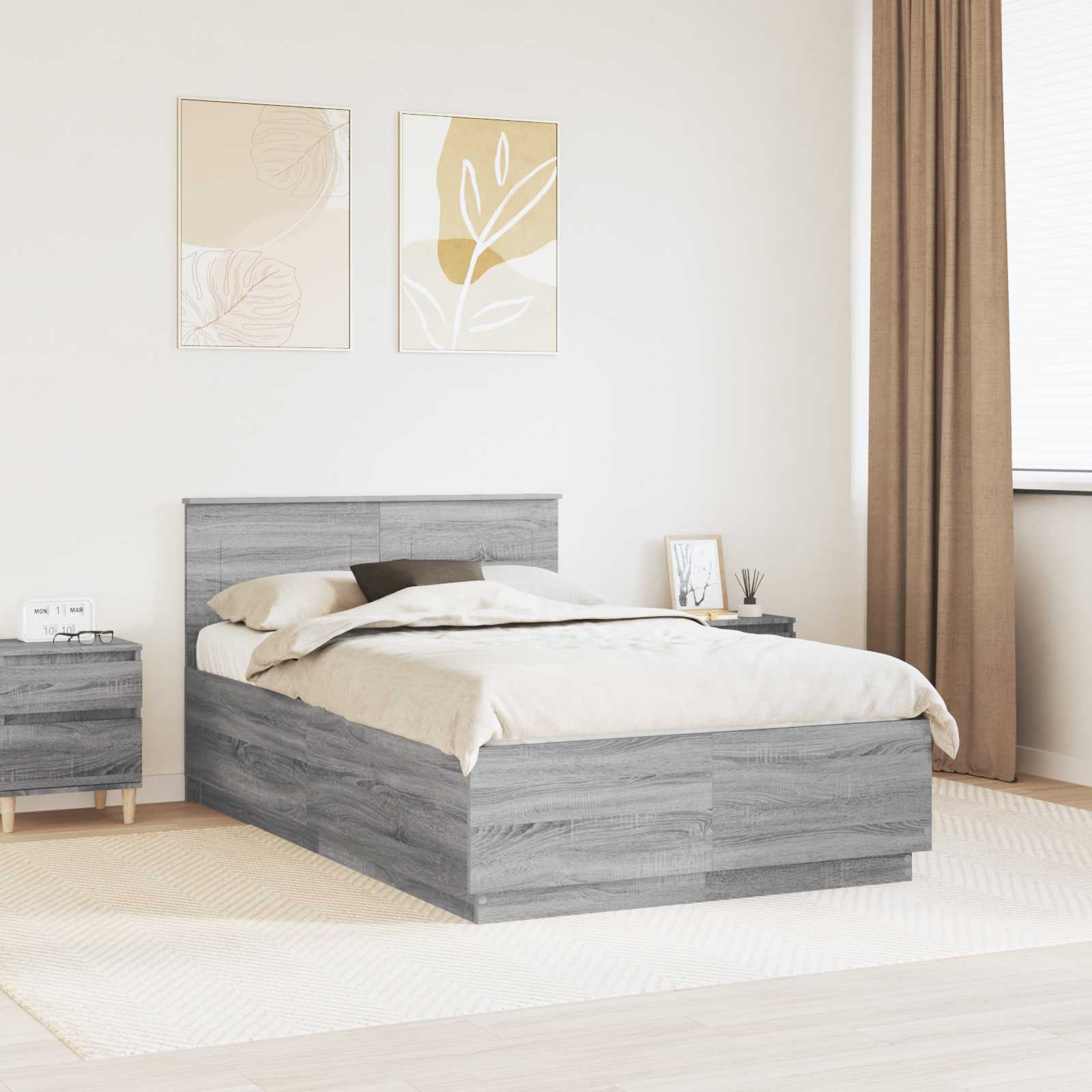 vidaXL Ramka łóżka Szary Sonoma 135 x 190 cm Materiał drewnopochodny