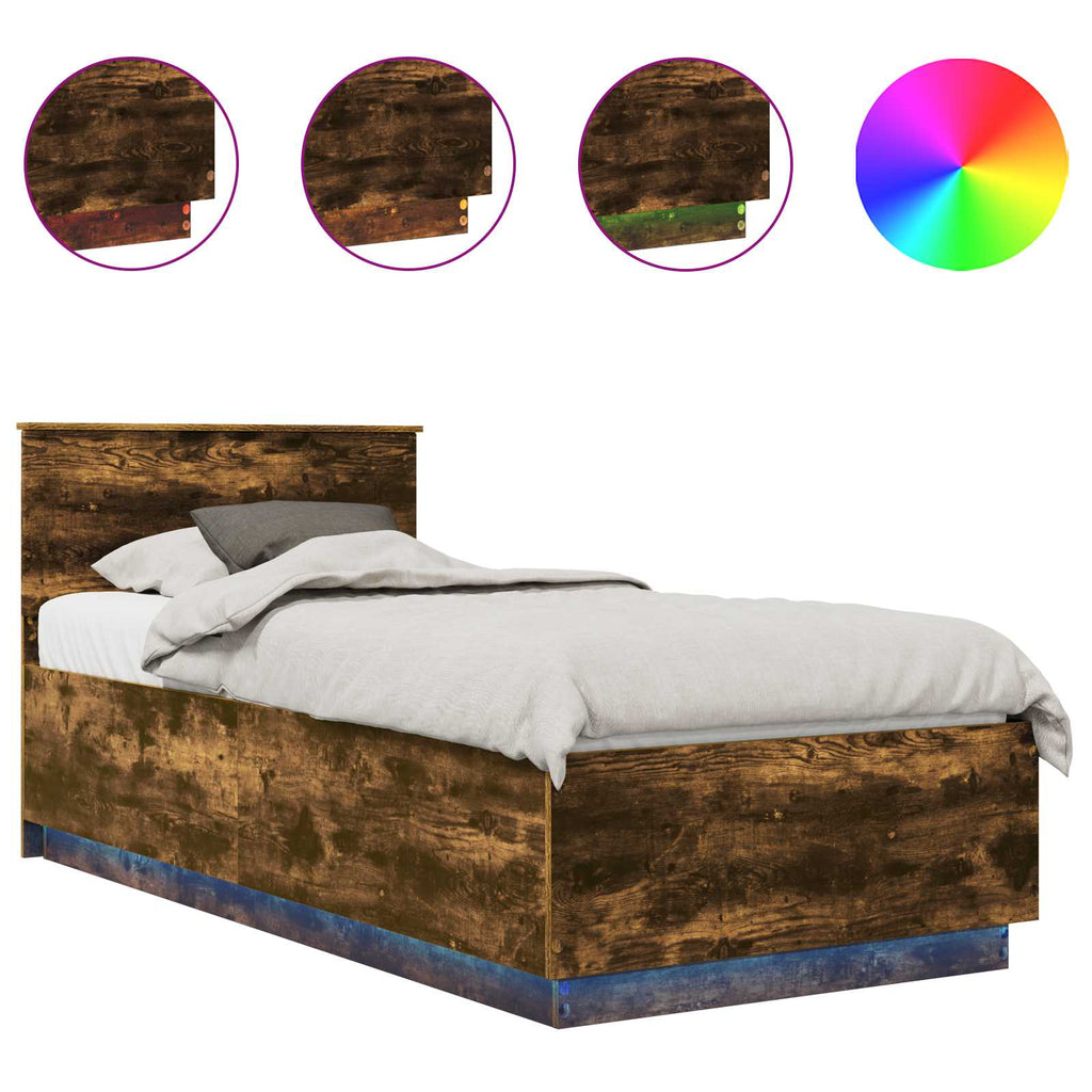 vidaXL Ramka łóżka Dąb wędzony 90 x 190 cm Materiał drewnopochodny