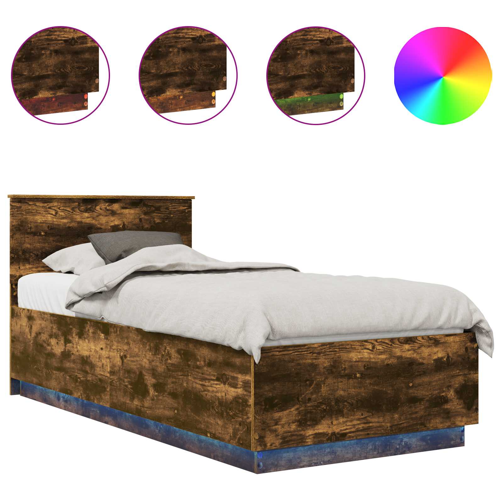 vidaXL Ramka łóżka Dąb wędzony 90 x 190 cm Materiał drewnopochodny