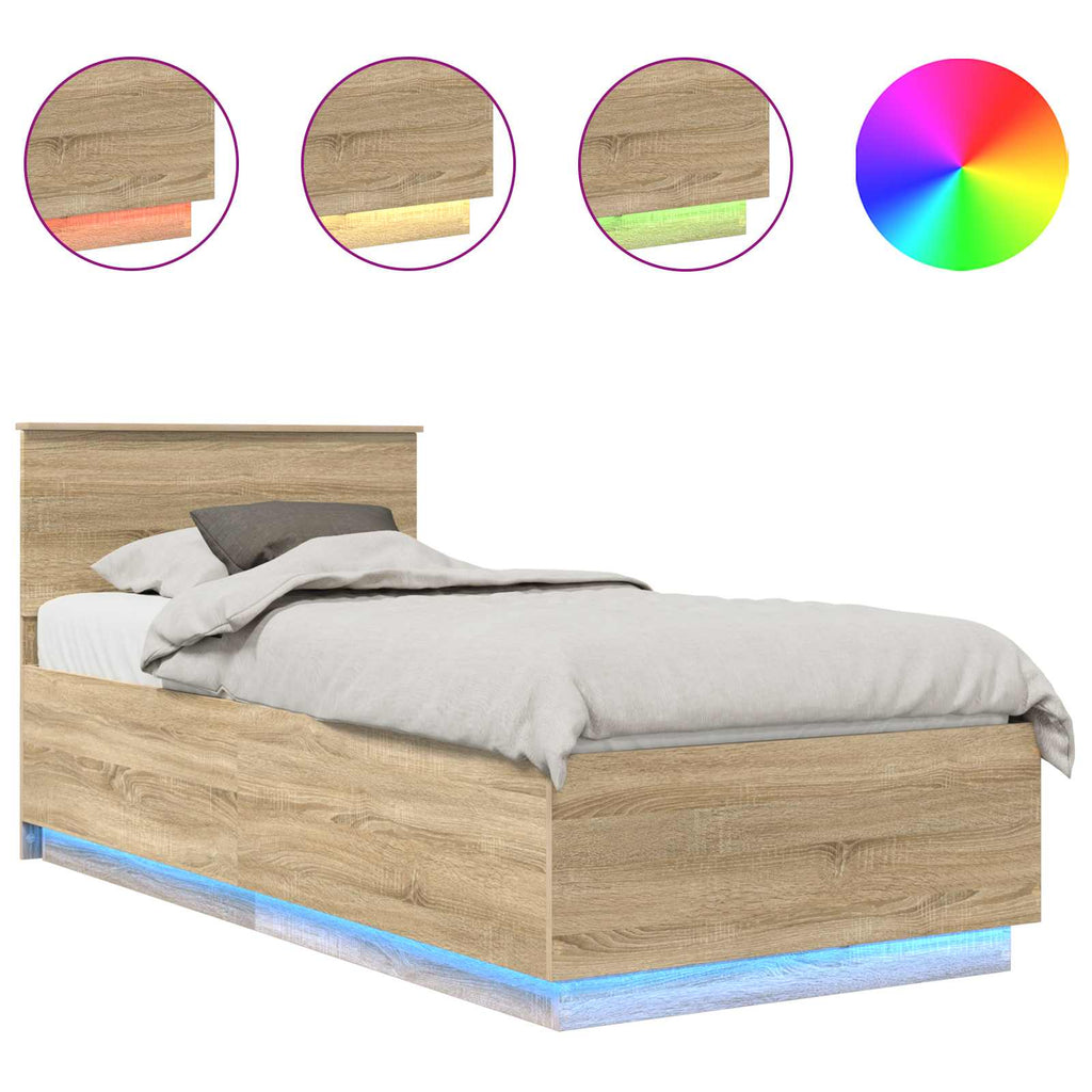 vidaXL Ramka łóżka Dąb Sonoma 70 x 190 cm Materiał drewnopochodny