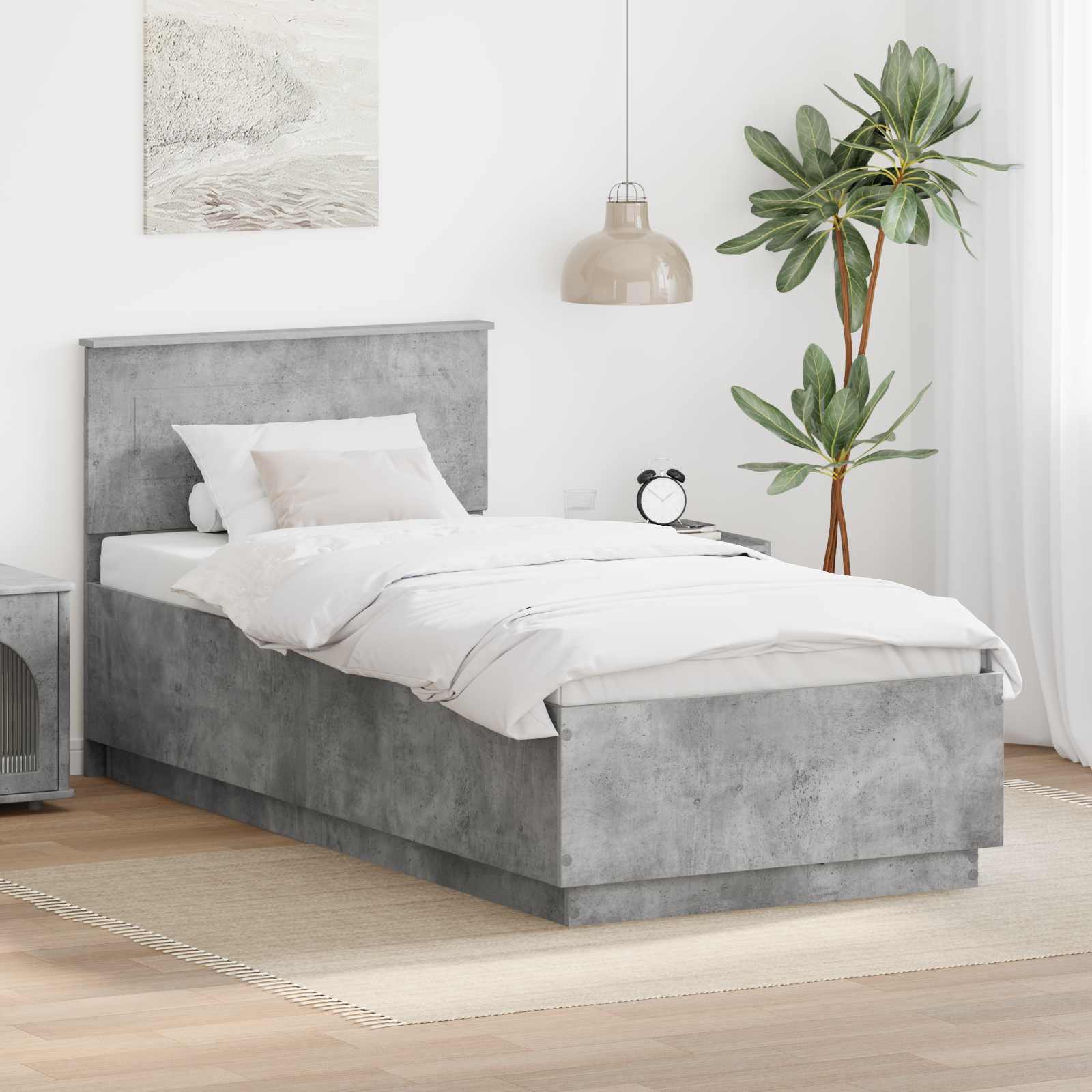 vidaXL Ramka łóżka Betonowy szary 70 x 190 cm Materiał drewnopochodny
