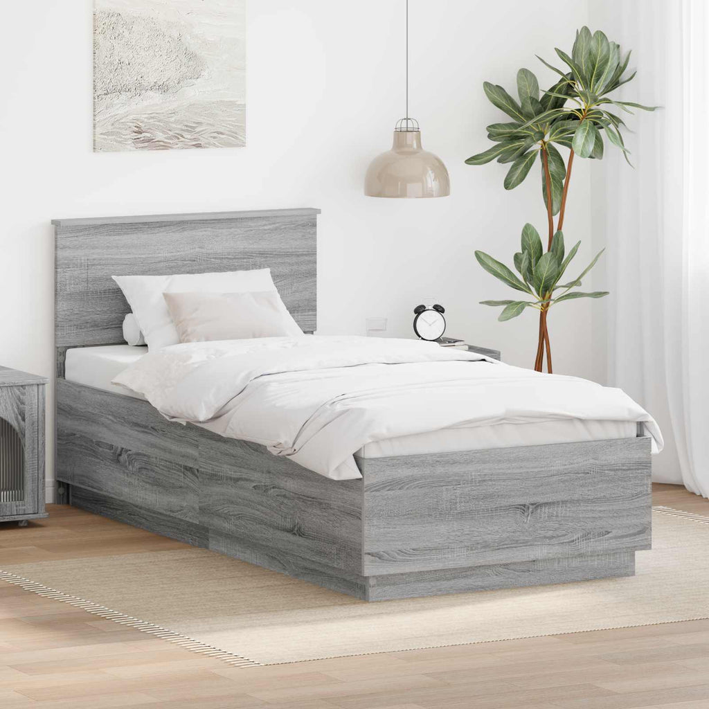 vidaXL Ramka łóżka Szary Sonoma 70 x 190 cm Materiał drewnopochodny