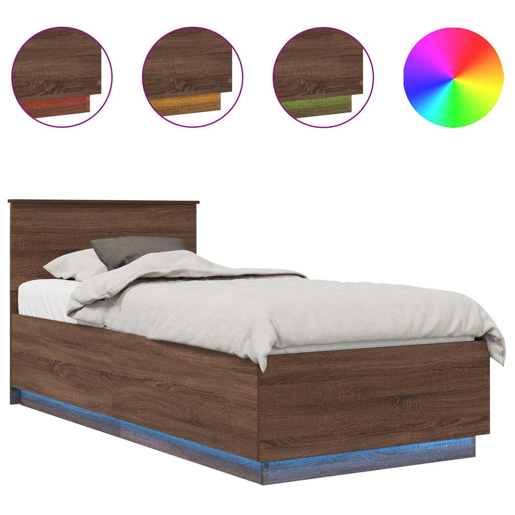 vidaXL Ramka łóżka Brązowy dąb 70 x 190 cm Materiał drewnopochodny