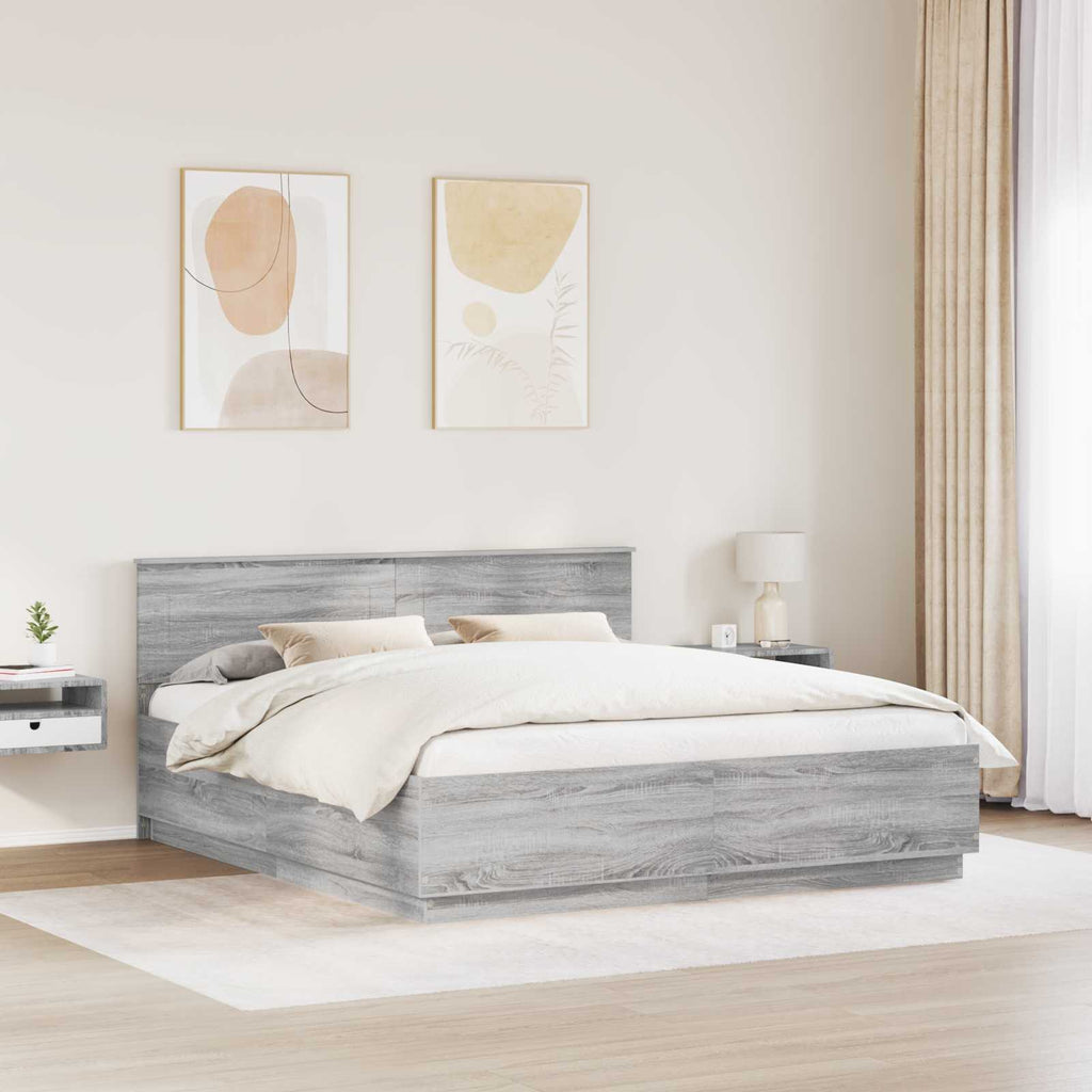 vidaXL Ramka łóżka Szary Sonoma 200 x 200 cm Drewno inżynieryjne