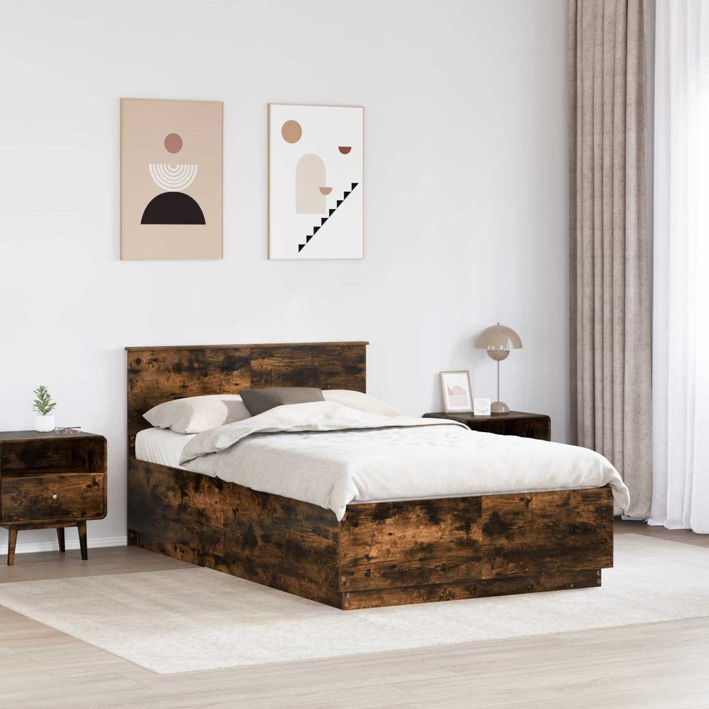 vidaXL Ramka łóżka Dąb wędzony 135 x 190 cm Drewno inżynieryjne
