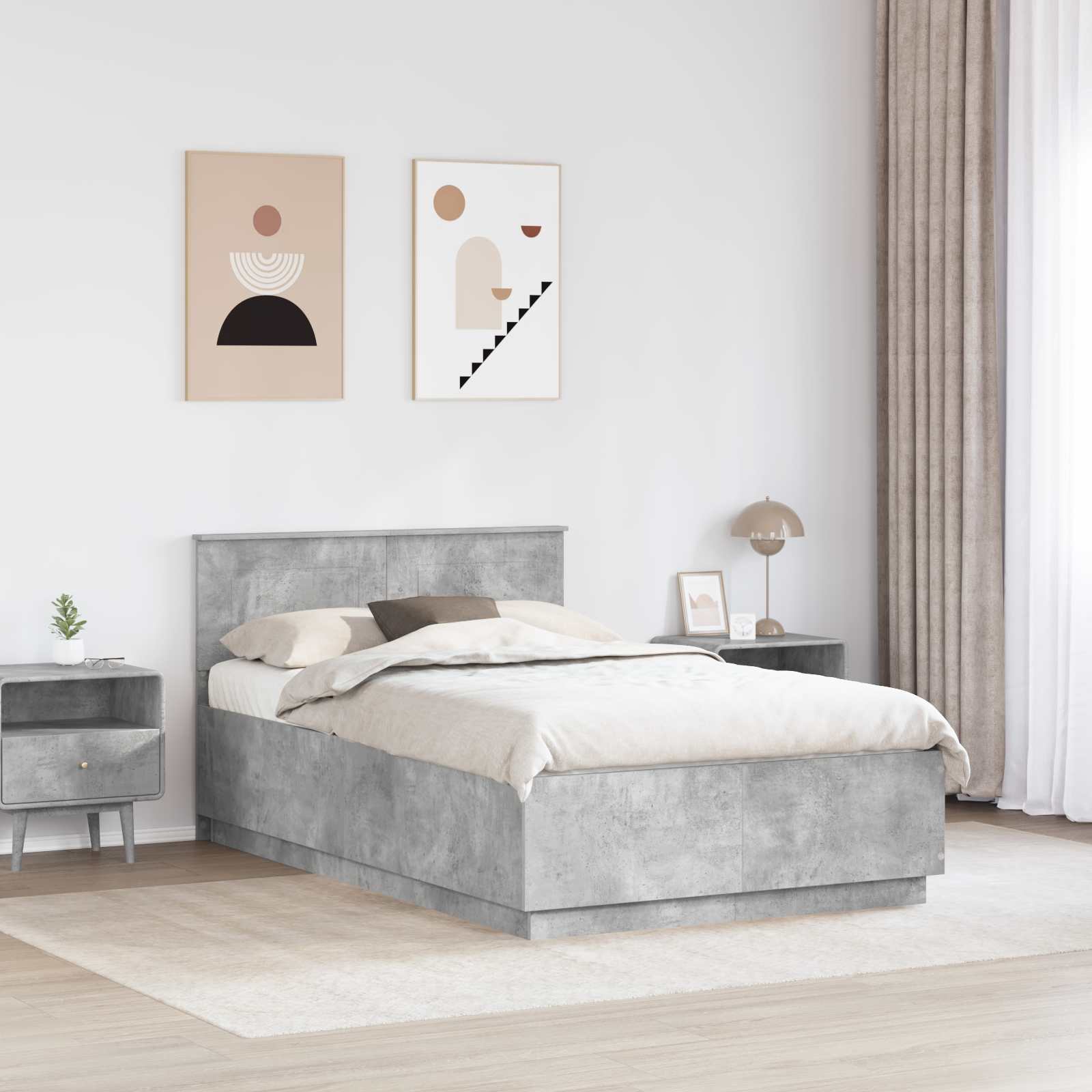 vidaXL Ramka łóżka Betonowy szary 120 x 190 cm Drewno inżynieryjne