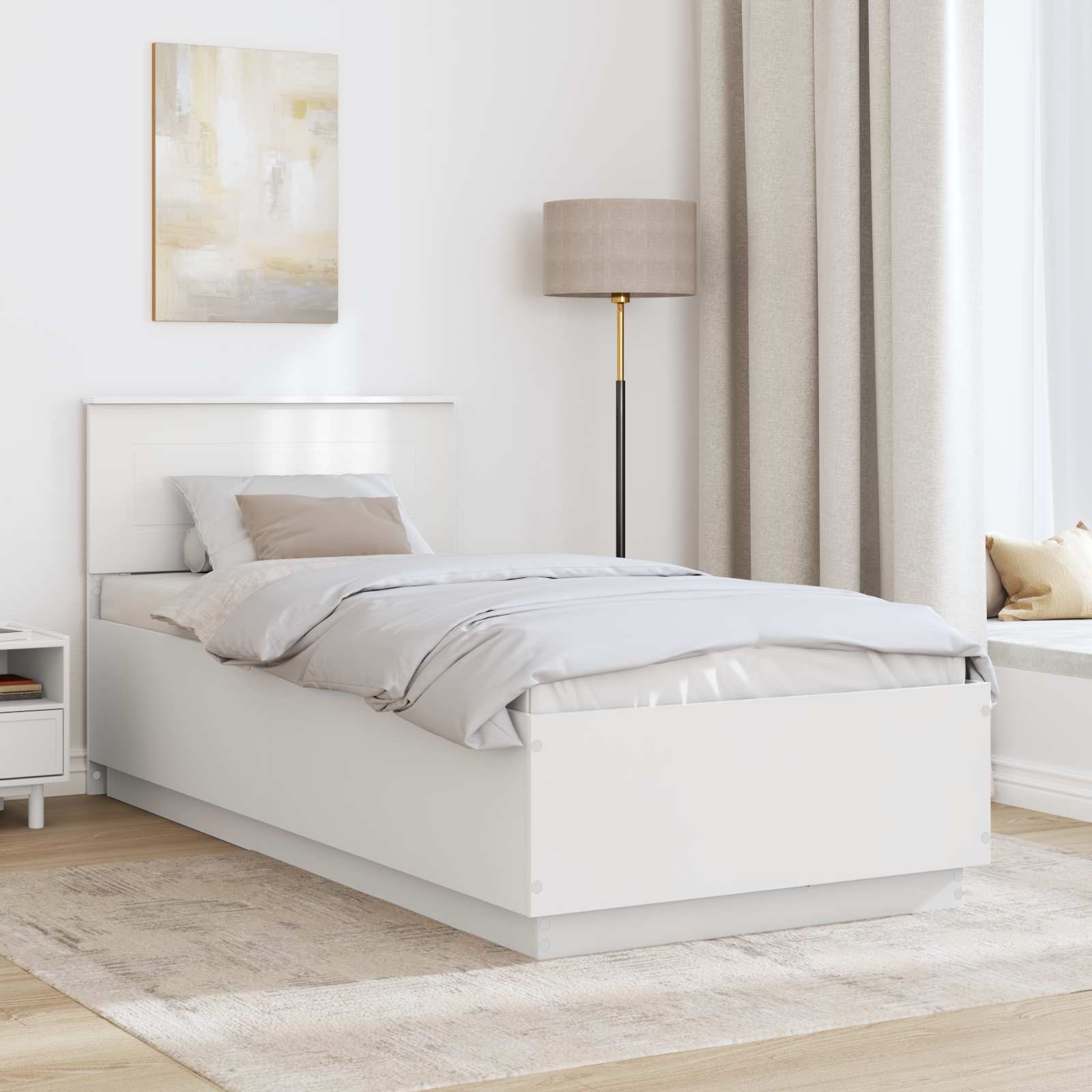 vidaXL Ramka łóżka Z zagłówkiem Biały 100 x 200 cm Drewno inżynieryjne