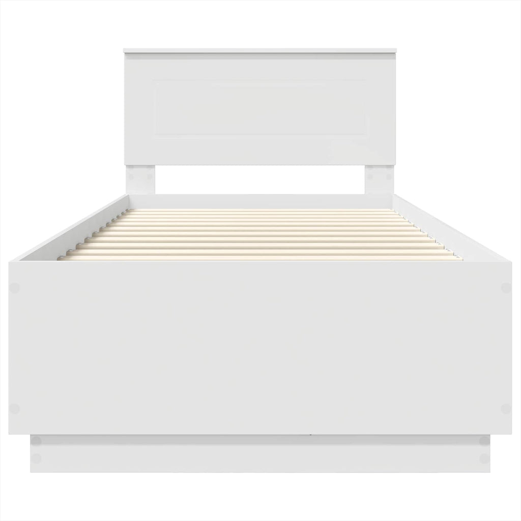 vidaXL Ramka łóżka Z zagłówkiem Biały 100 x 200 cm Drewno inżynieryjne