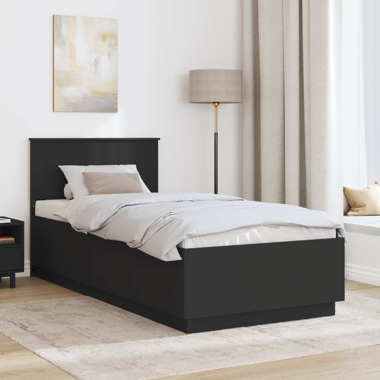 vidaXL Ramka łóżka Z zagłówkiem Czarny 90 x 190 cm Drewno inżynieryjne