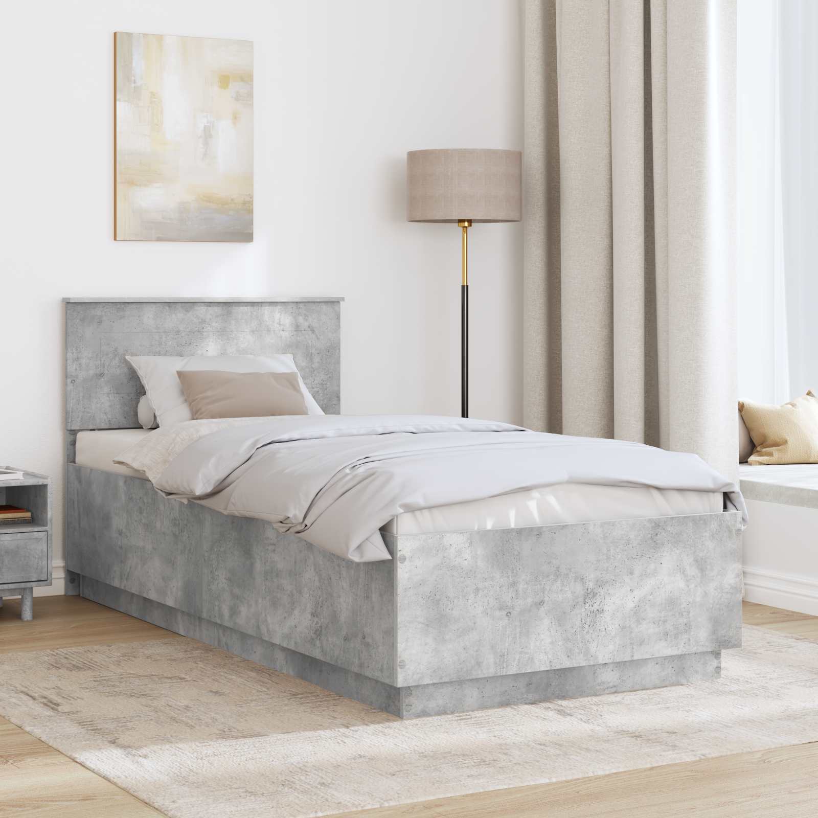 vidaXL Ramka łóżka Betonowy szary 90 x 190 cm Drewno inżynieryjne