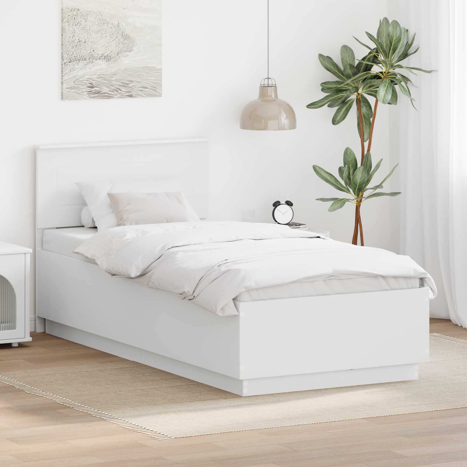 vidaXL Ramka łóżka Z zagłówkiem Biały 75 x 190 cm Drewno inżynieryjne