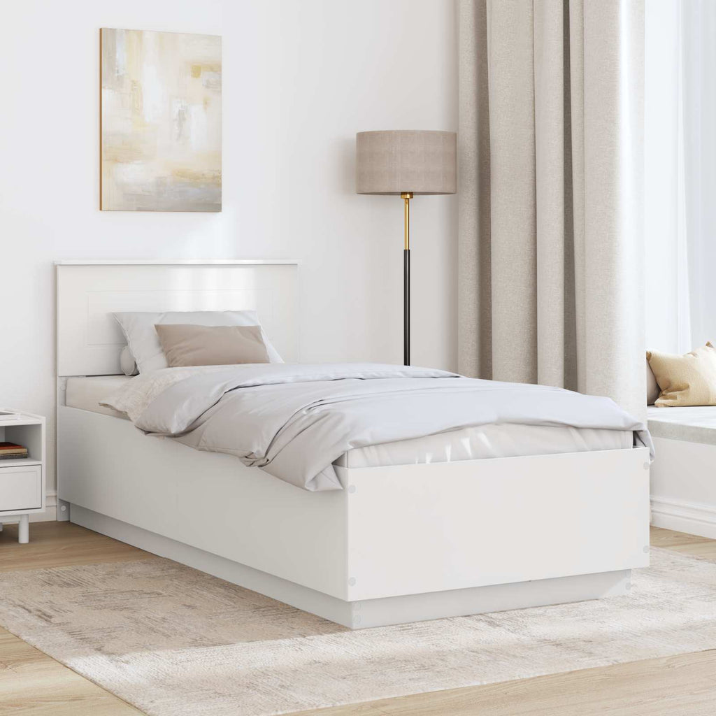 vidaXL Ramka łóżka Z zagłówkiem Biały 75 x 190 cm Drewno inżynieryjne