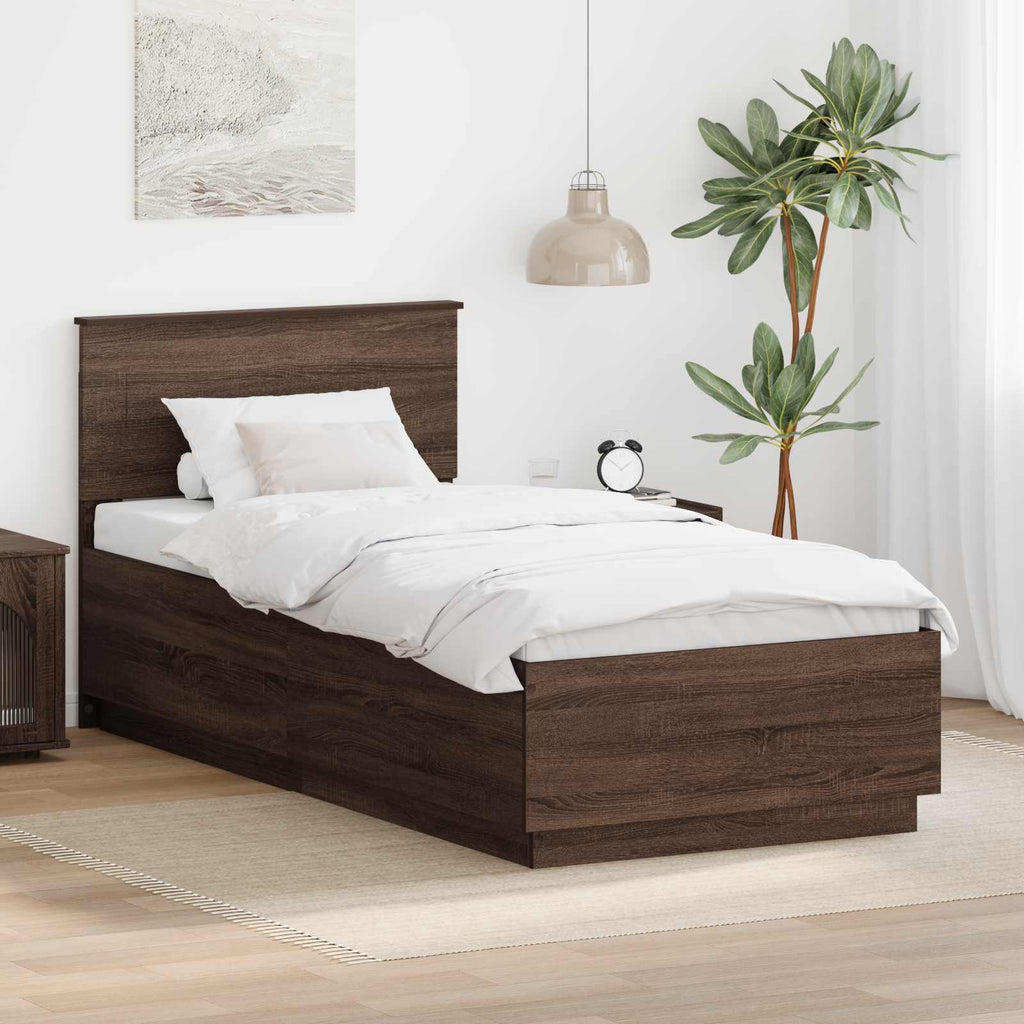 vidaXL Ramka łóżka Brązowy dąb 70 x 190 cm Drewno inżynieryjne
