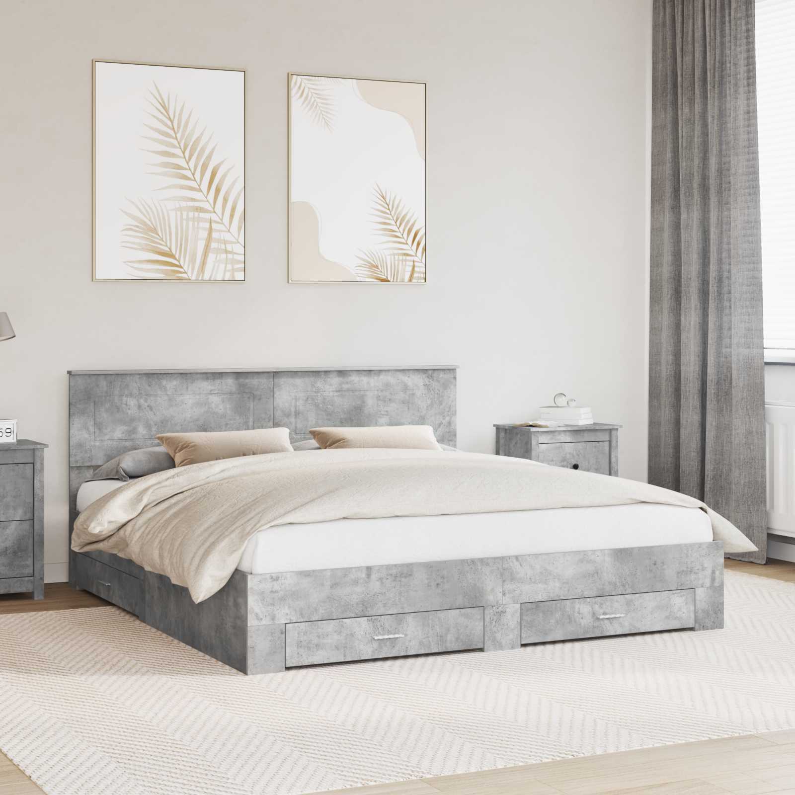 vidaXL Ramka łóżka Betonowy szary 200 x 200 cm Materiał drewnopochodny
