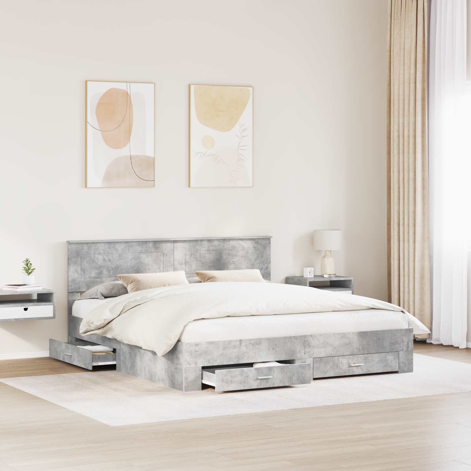 vidaXL Ramka łóżka Betonowy szary 200 x 200 cm Materiał drewnopochodny