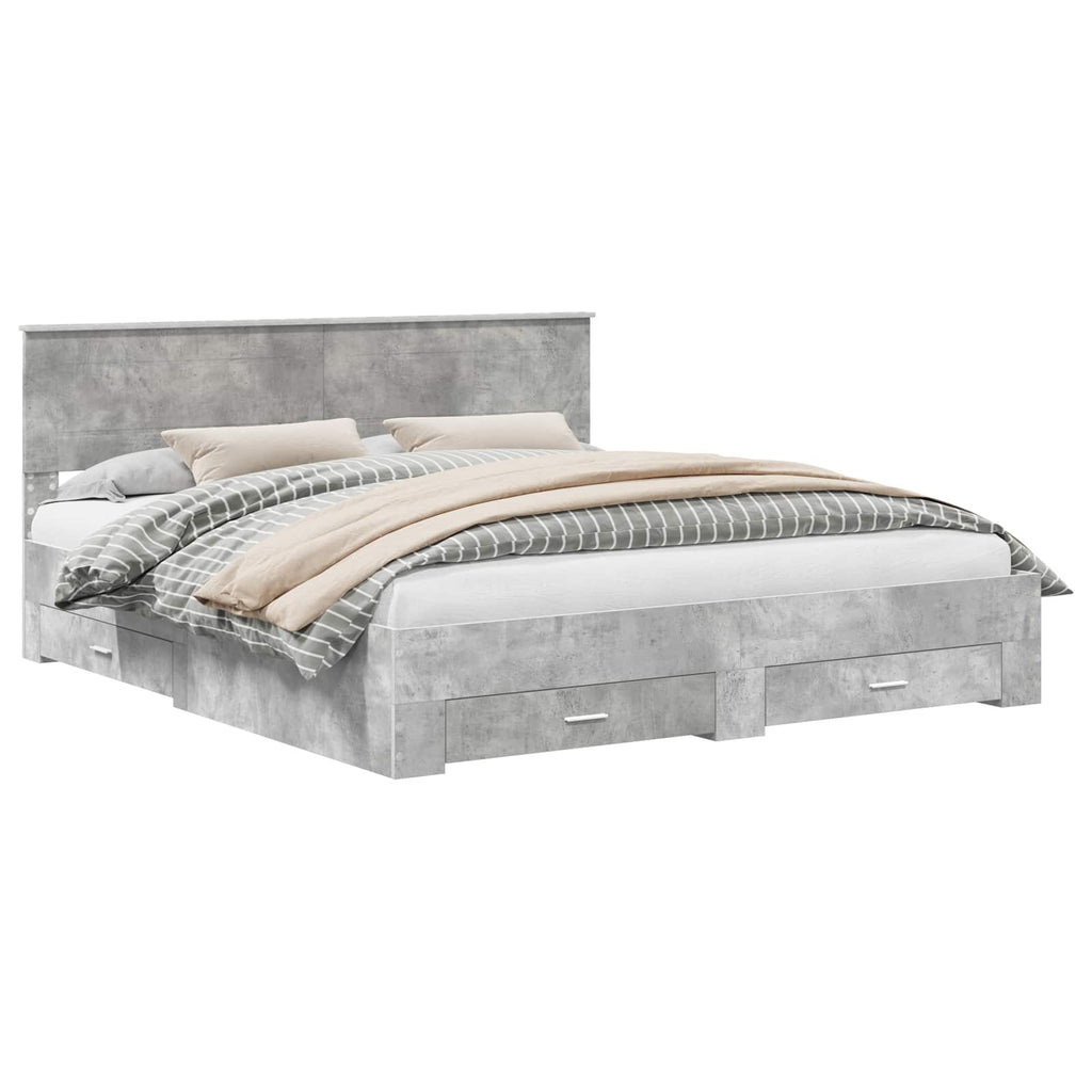 vidaXL Ramka łóżka Betonowy szary 200 x 200 cm Materiał drewnopochodny