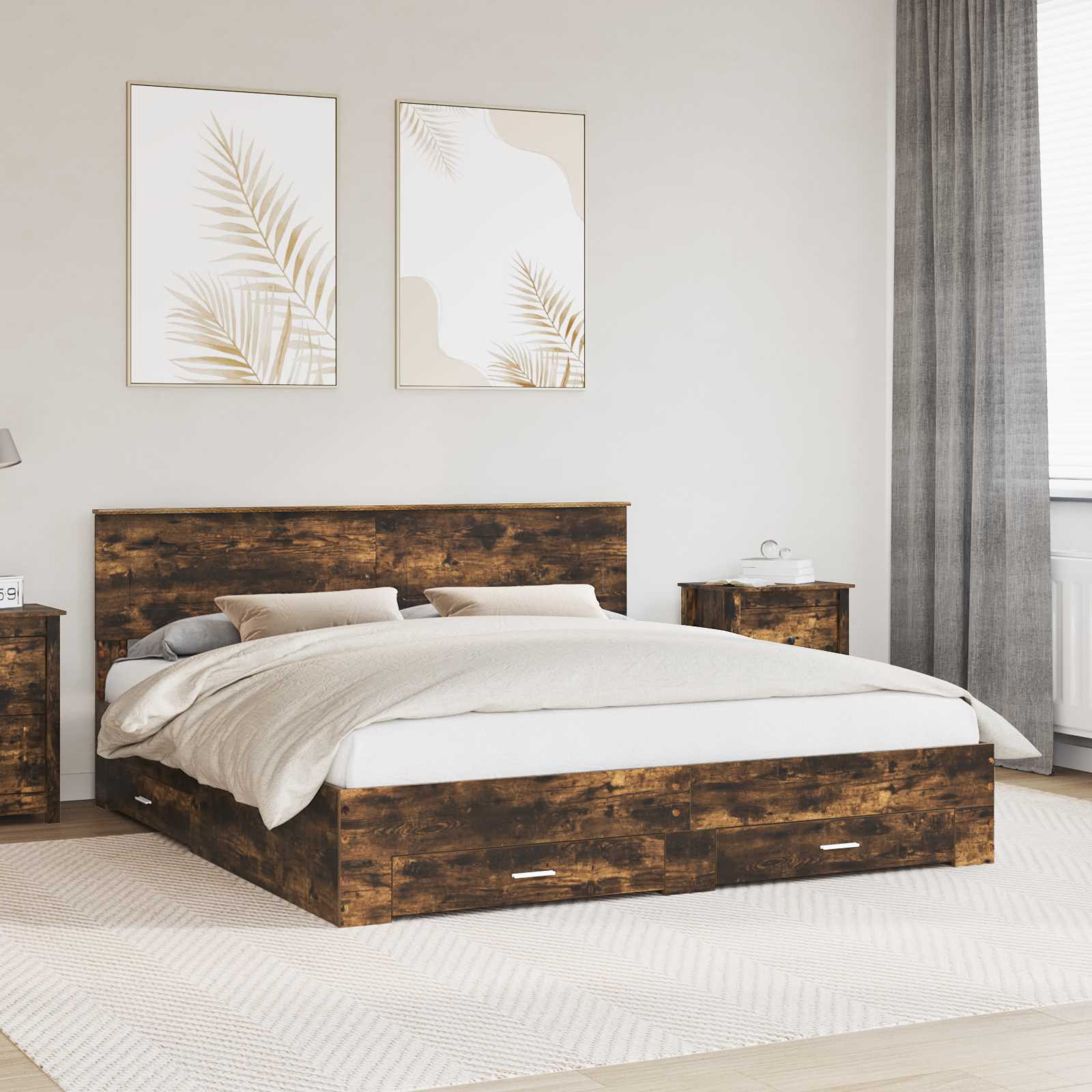 vidaXL Ramka łóżka Dąb wędzony 200 x 200 cm Materiał drewnopochodny