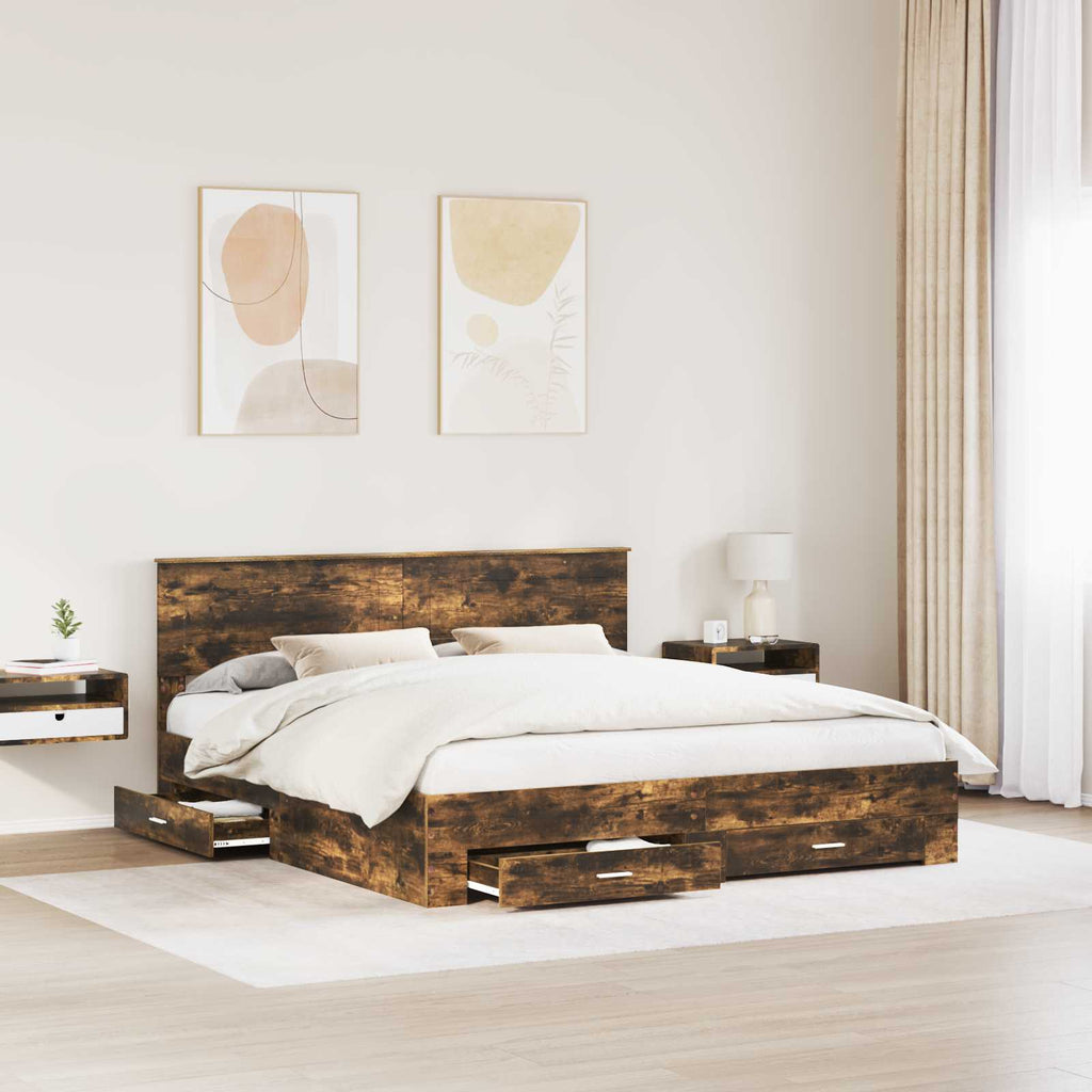 vidaXL Ramka łóżka Dąb wędzony 200 x 200 cm Materiał drewnopochodny