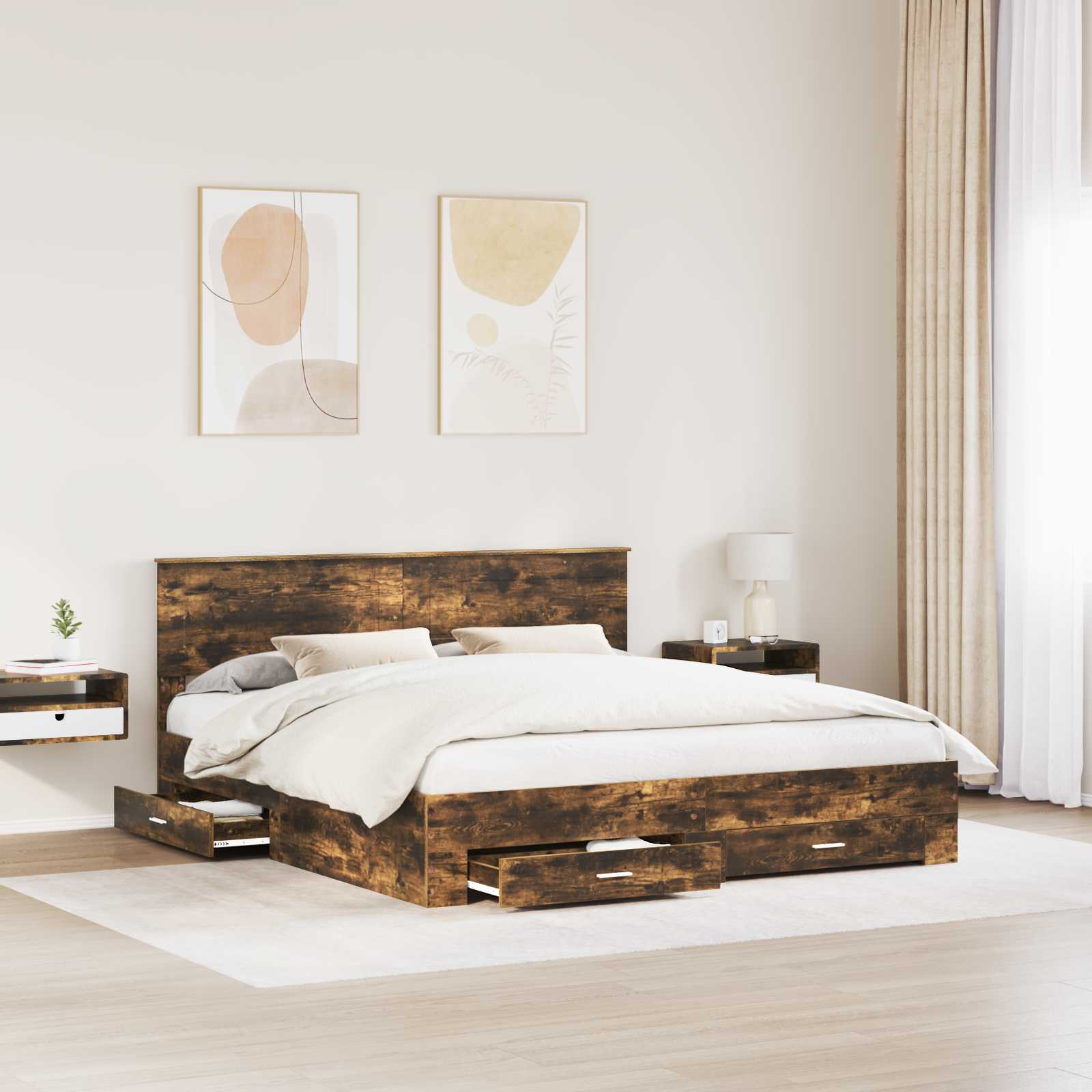 vidaXL Ramka łóżka Dąb wędzony 200 x 200 cm Materiał drewnopochodny