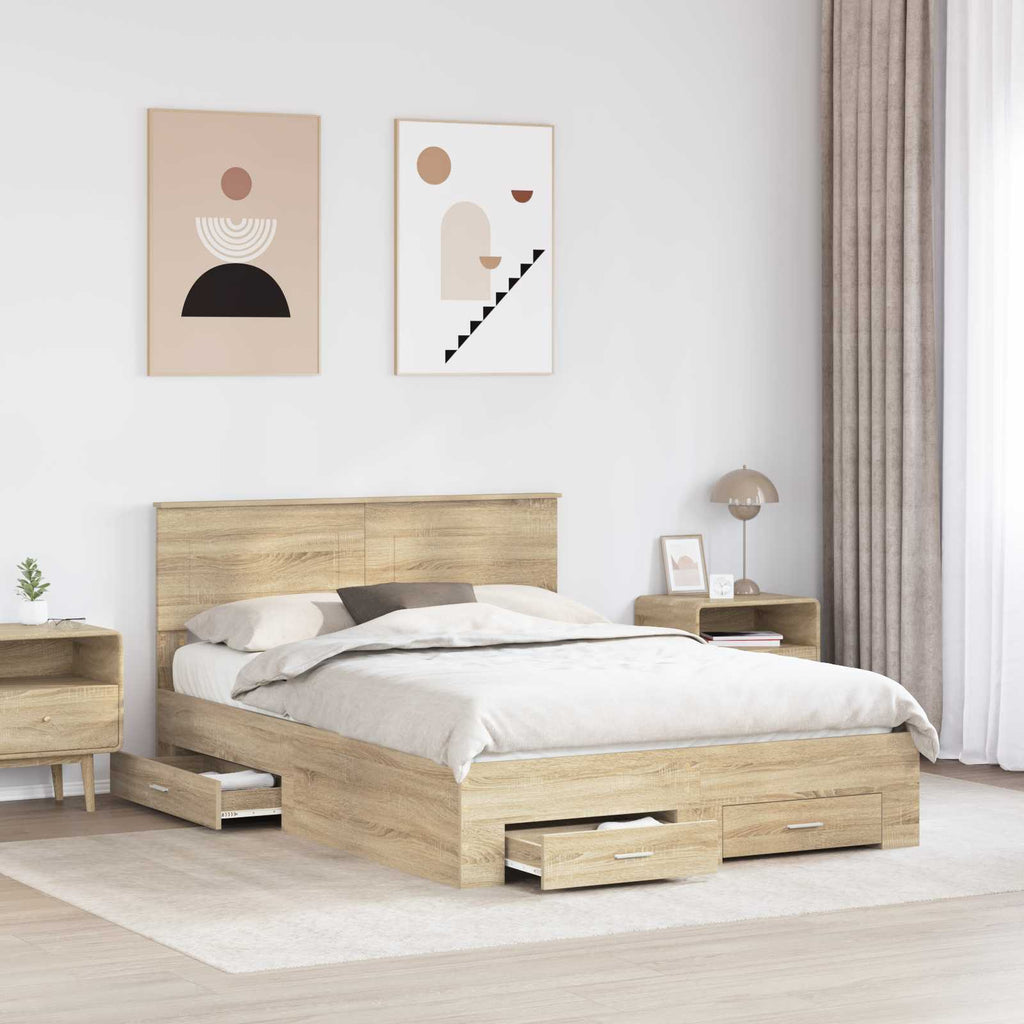 vidaXL Ramka łóżka Dąb Sonoma 150 x 200 cm Materiał drewnopochodny