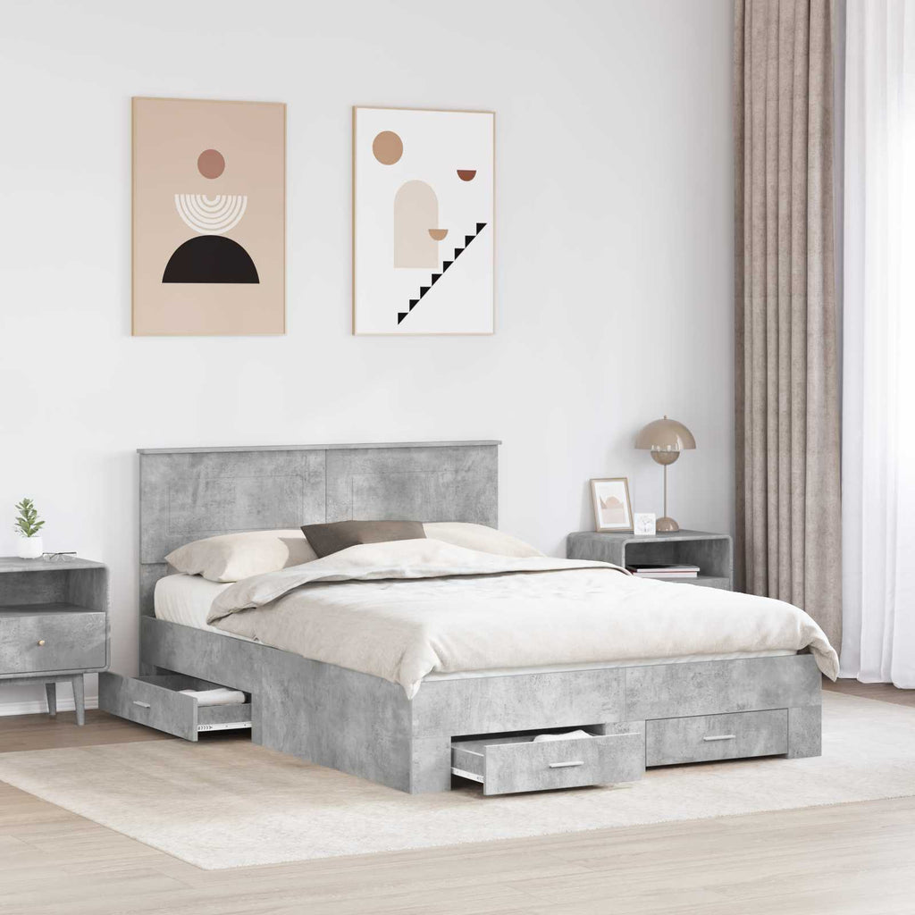 vidaXL Ramka łóżka Betonowy szary 150 x 200 cm Materiał drewnopochodny