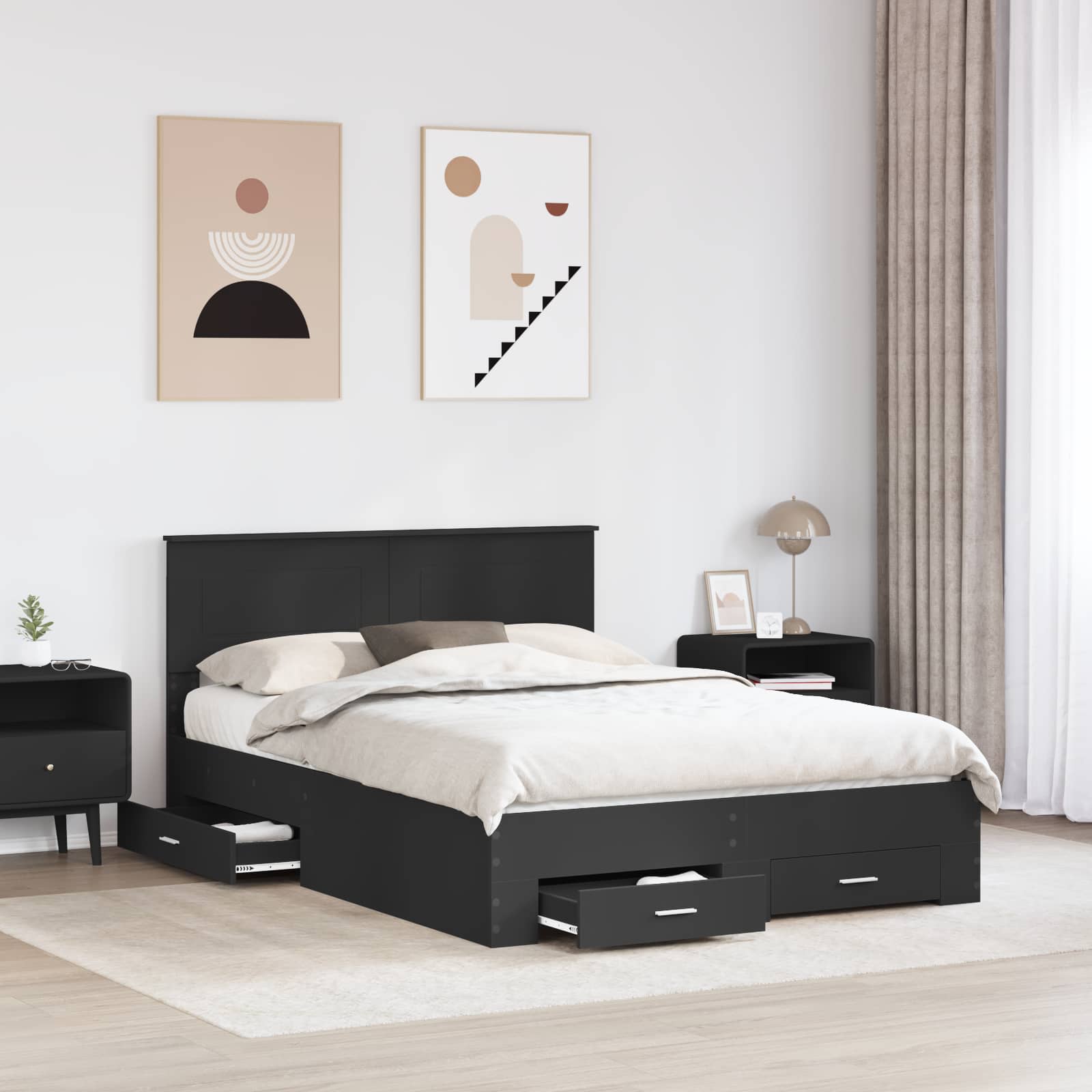vidaXL Ramka łóżka Czarny 140 x 190 cm Materiał drewnopochodny