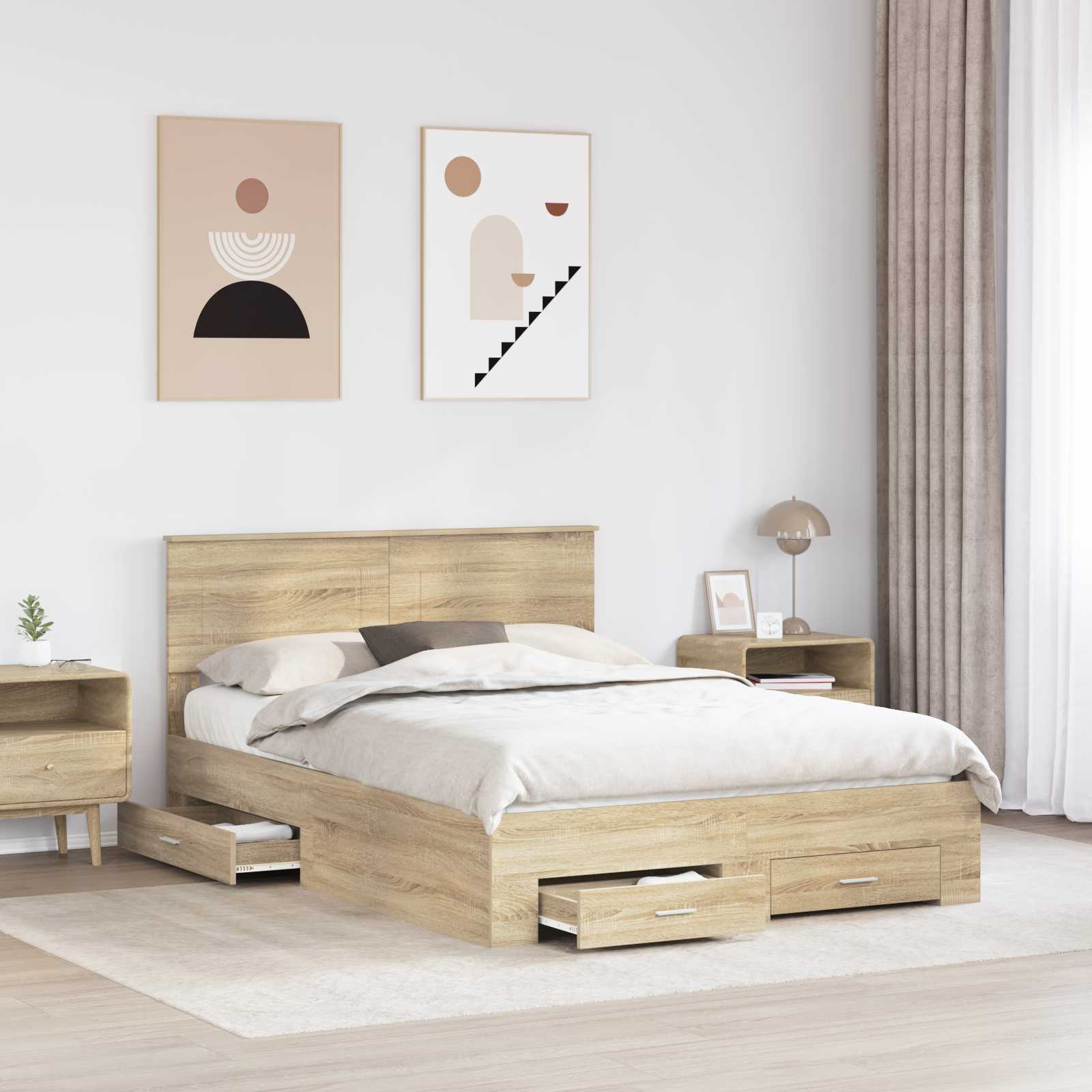 vidaXL Ramka łóżka Dąb Sonoma 140 x 190 cm Materiał drewnopochodny
