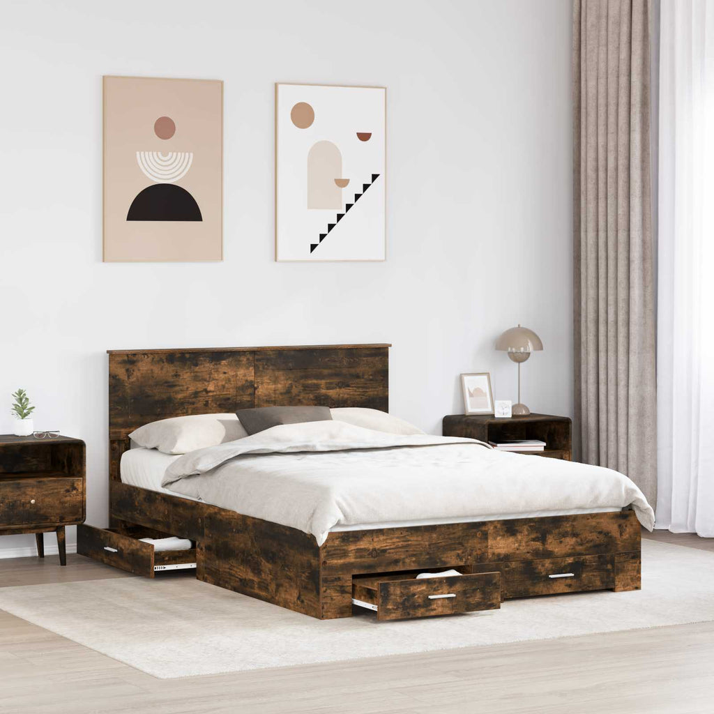 vidaXL Ramka łóżka Dąb wędzony 140 x 200 cm Materiał drewnopochodny