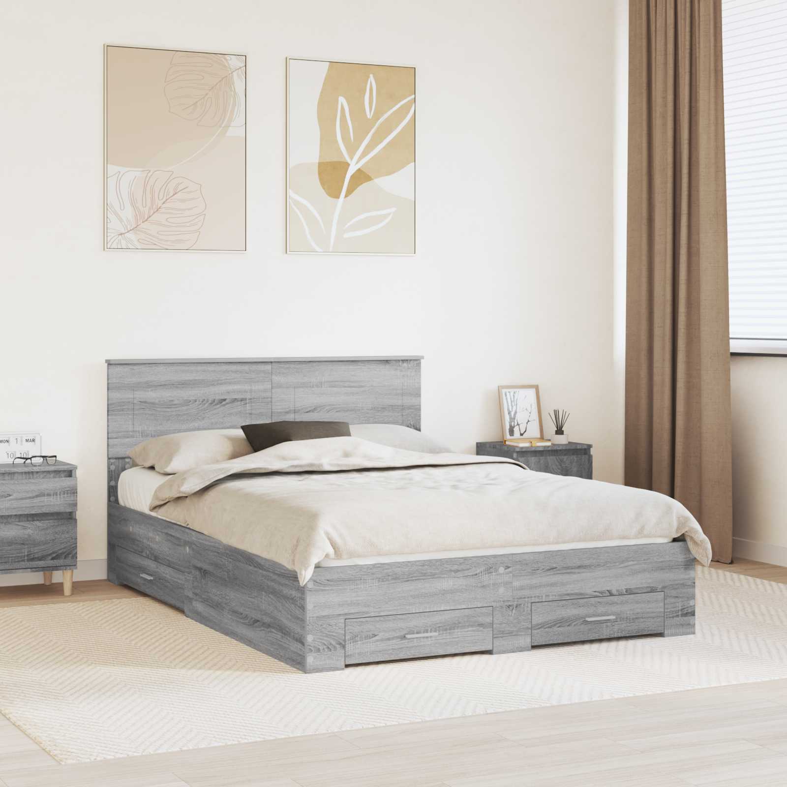 vidaXL Ramka łóżka Szary Sonoma 140 x 200 cm Materiał drewnopochodny