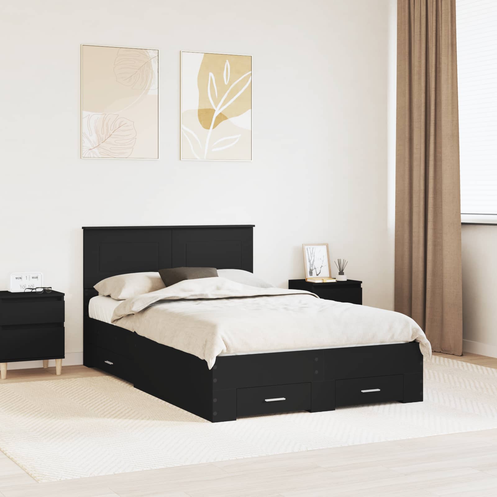 vidaXL Ramka łóżka Czarny 135 x 190 cm Materiał drewnopochodny