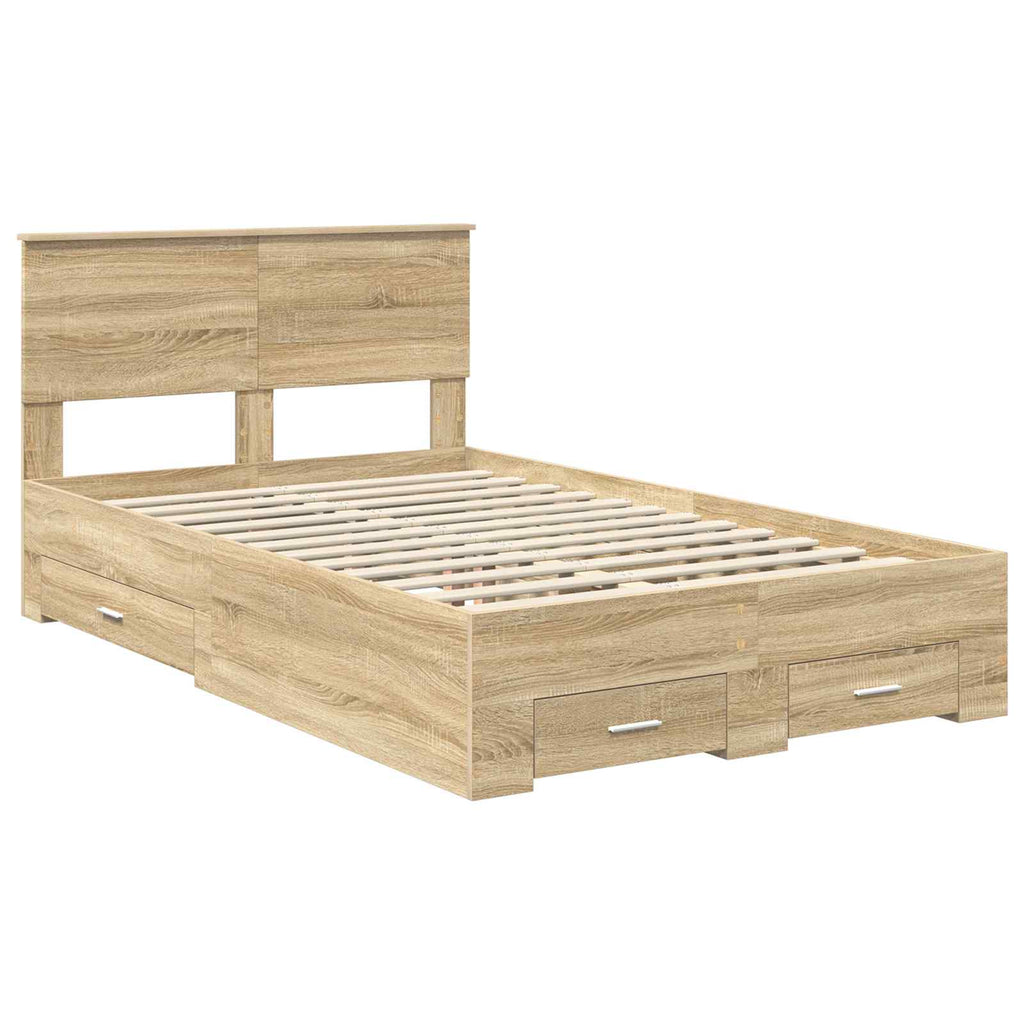vidaXL Ramka łóżka Dąb Sonoma 135 x 190 cm Materiał drewnopochodny