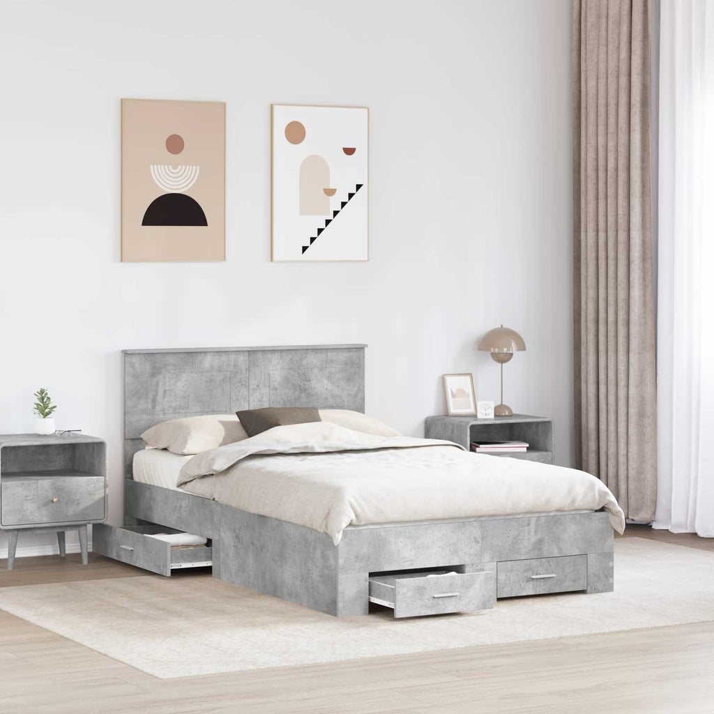 vidaXL Ramka łóżka Betonowy szary 135 x 190 cm Materiał drewnopochodny