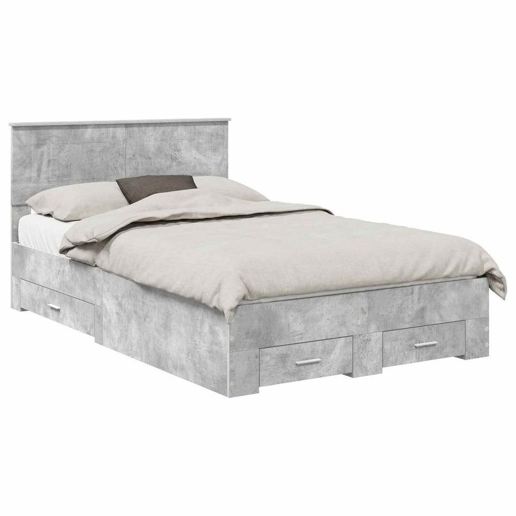 vidaXL Ramka łóżka Betonowy szary 135 x 190 cm Materiał drewnopochodny