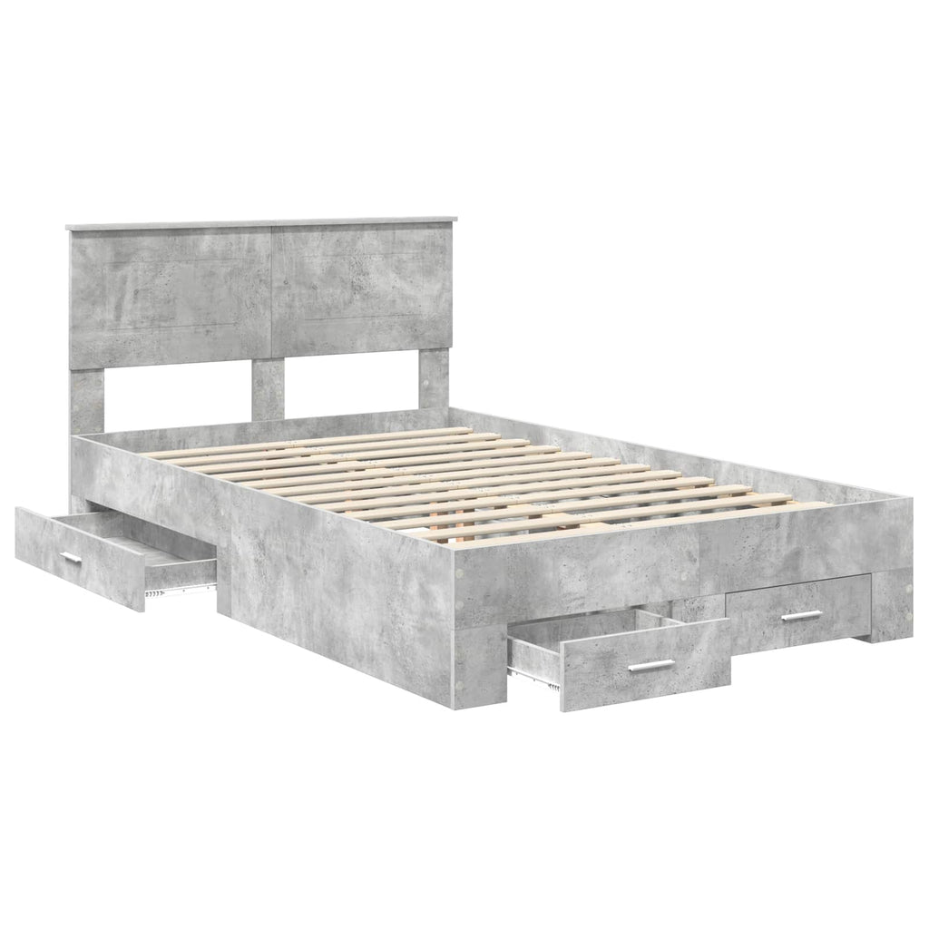 vidaXL Ramka łóżka Betonowy szary 135 x 190 cm Materiał drewnopochodny